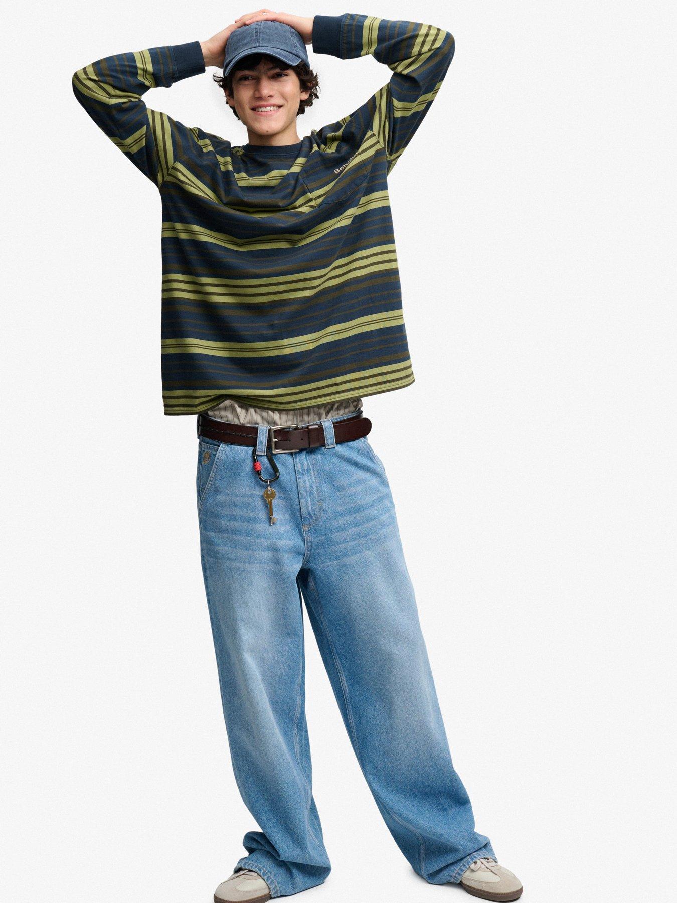Image 3 of 5 of Superdry Superdry Oversized Stripe Long Sleeve T-shirt - Navy