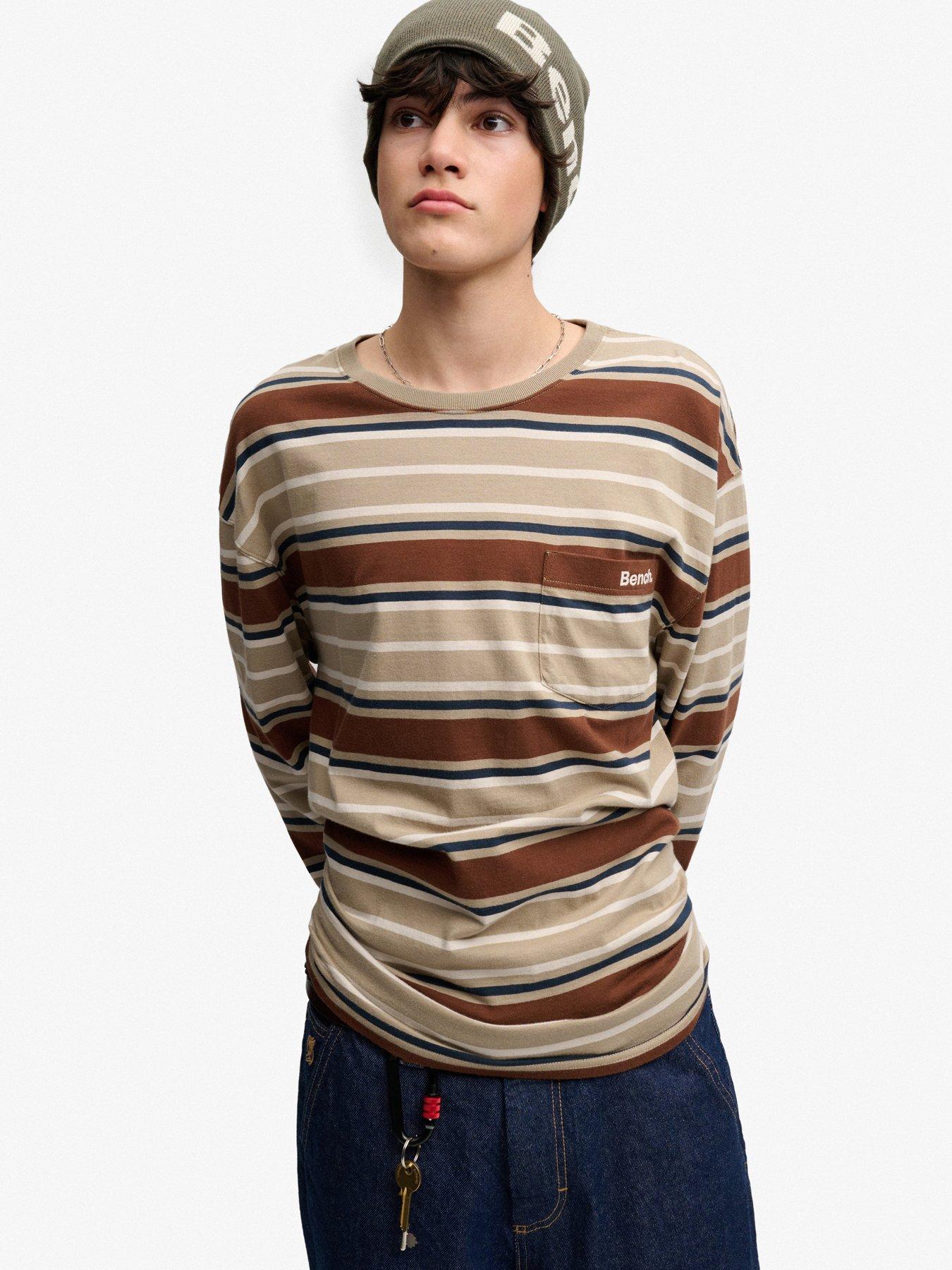 Image 1 of 5 of Superdry Mens Oversized Stripe Long Sleeve T-Shirt - Brown
