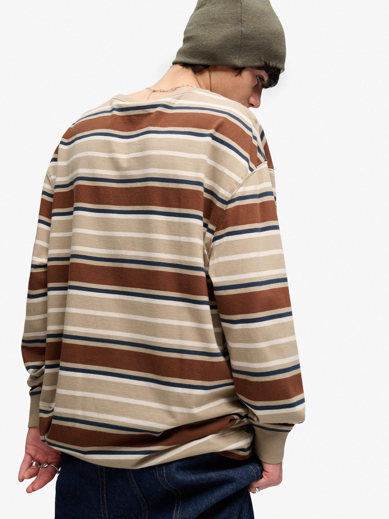 Image 2 of 5 of Superdry Mens Oversized Stripe Long Sleeve T-Shirt - Brown