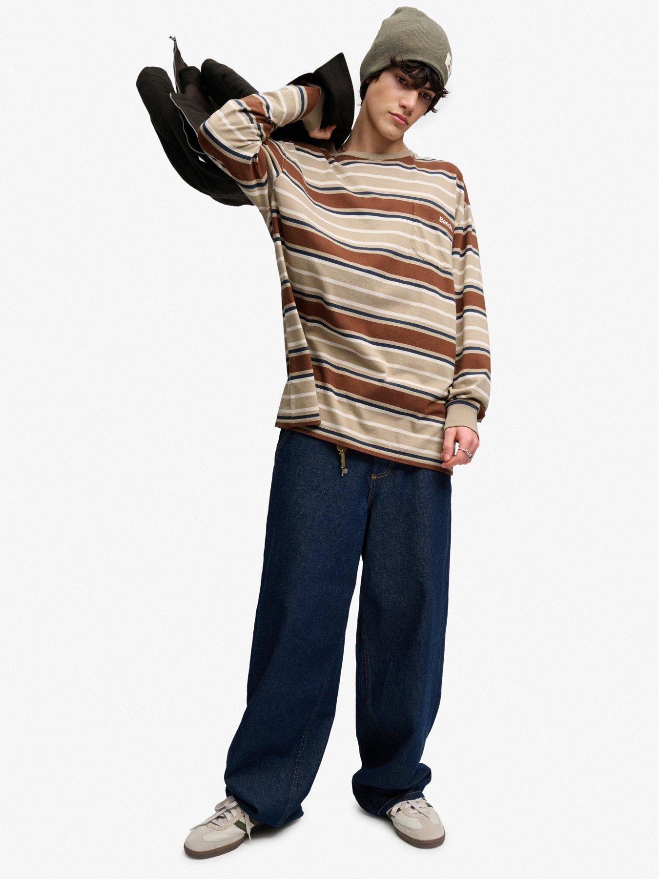 Image 3 of 5 of Superdry Mens Oversized Stripe Long Sleeve T-Shirt - Brown