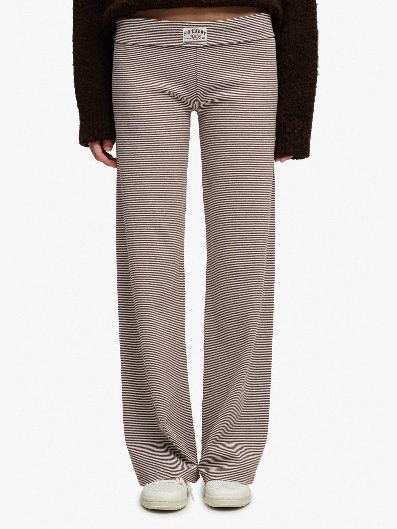 Image 1 of 7 of Superdry Womens Athletic Essentials Fold-Over Low Rise Jersey Trousers - Brown