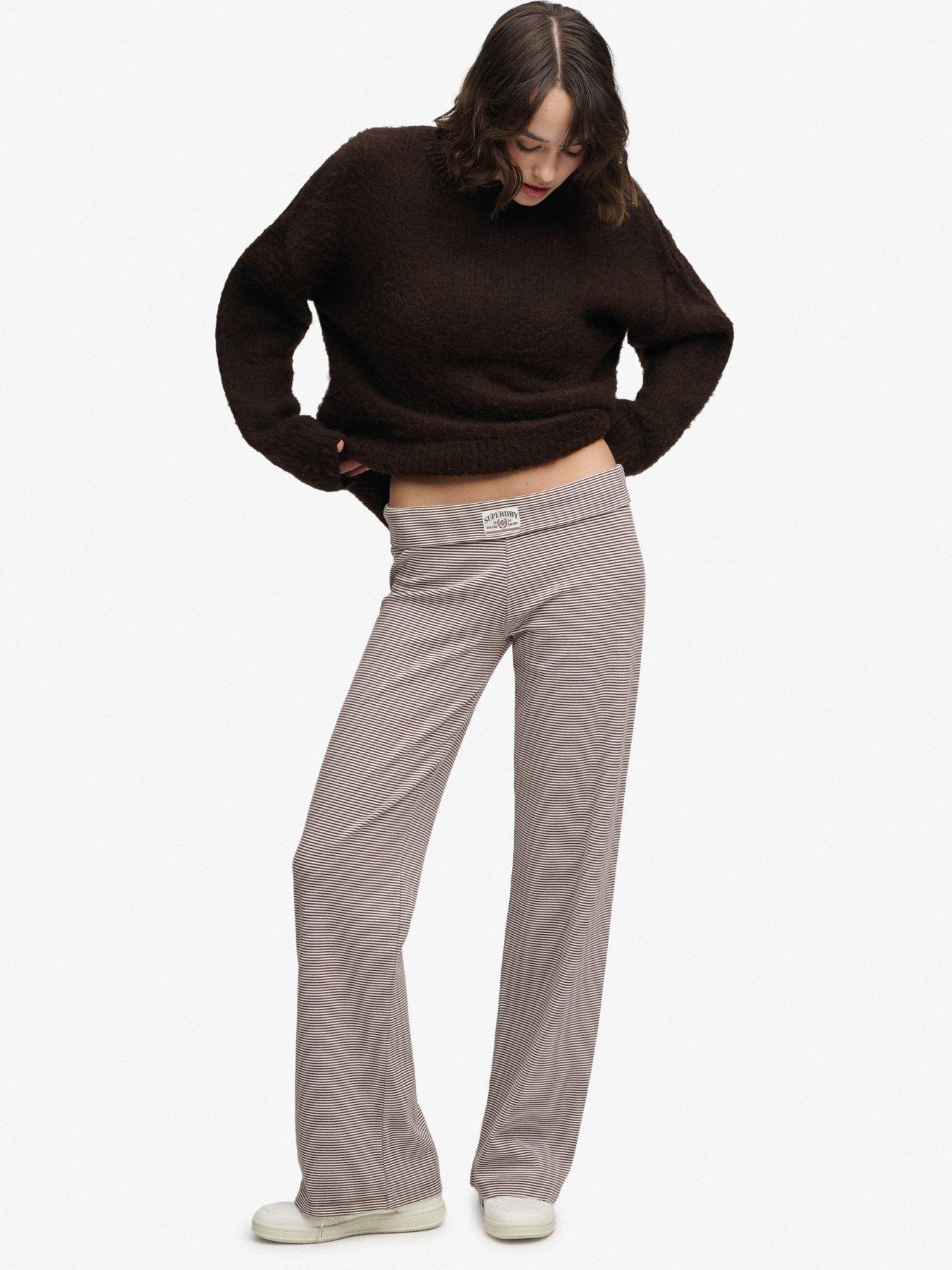 Image 3 of 7 of Superdry Womens Athletic Essentials Fold-Over Low Rise Jersey Trousers - Brown