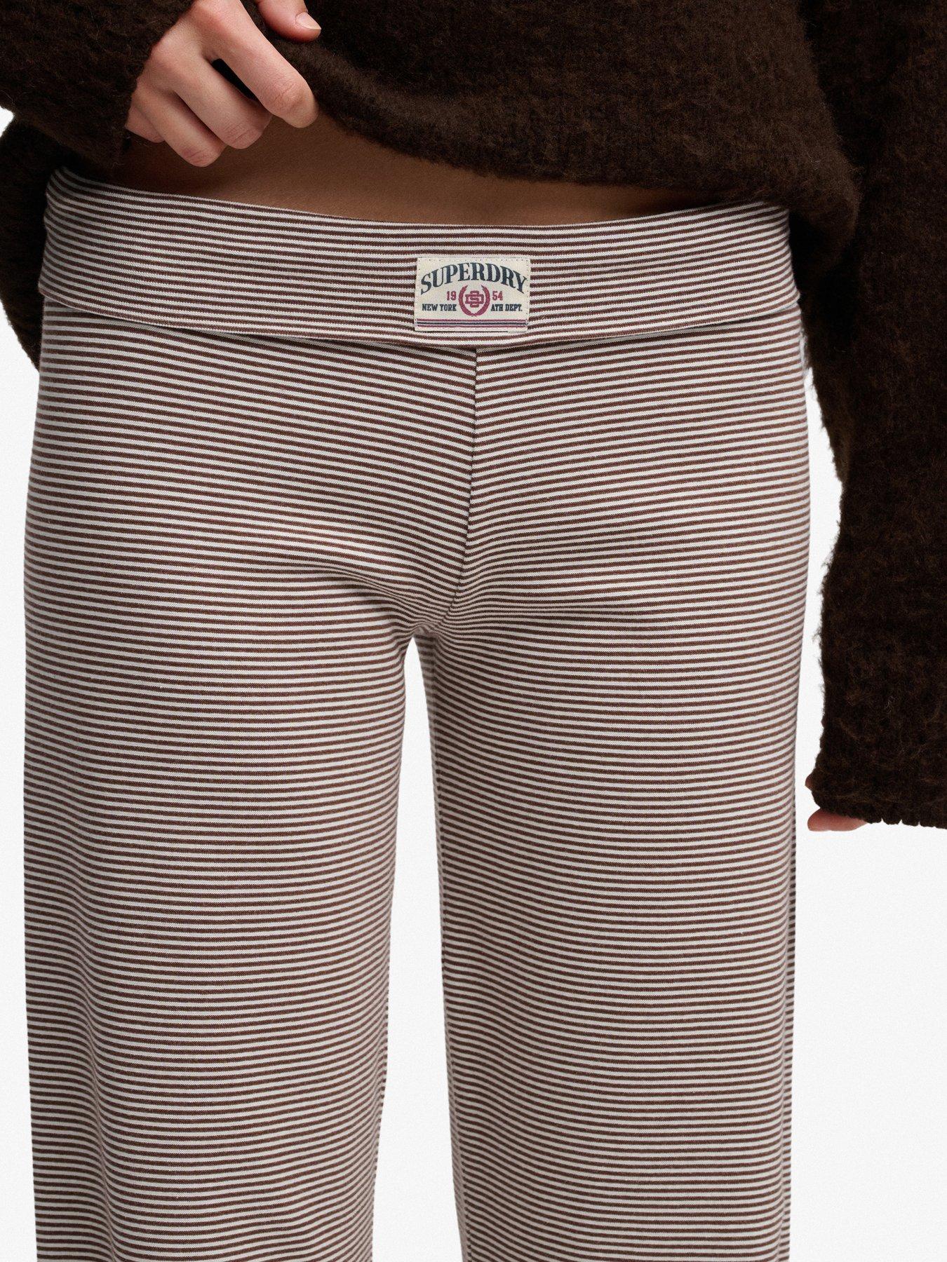 Image 4 of 7 of Superdry Womens Athletic Essentials Fold-Over Low Rise Jersey Trousers - Brown