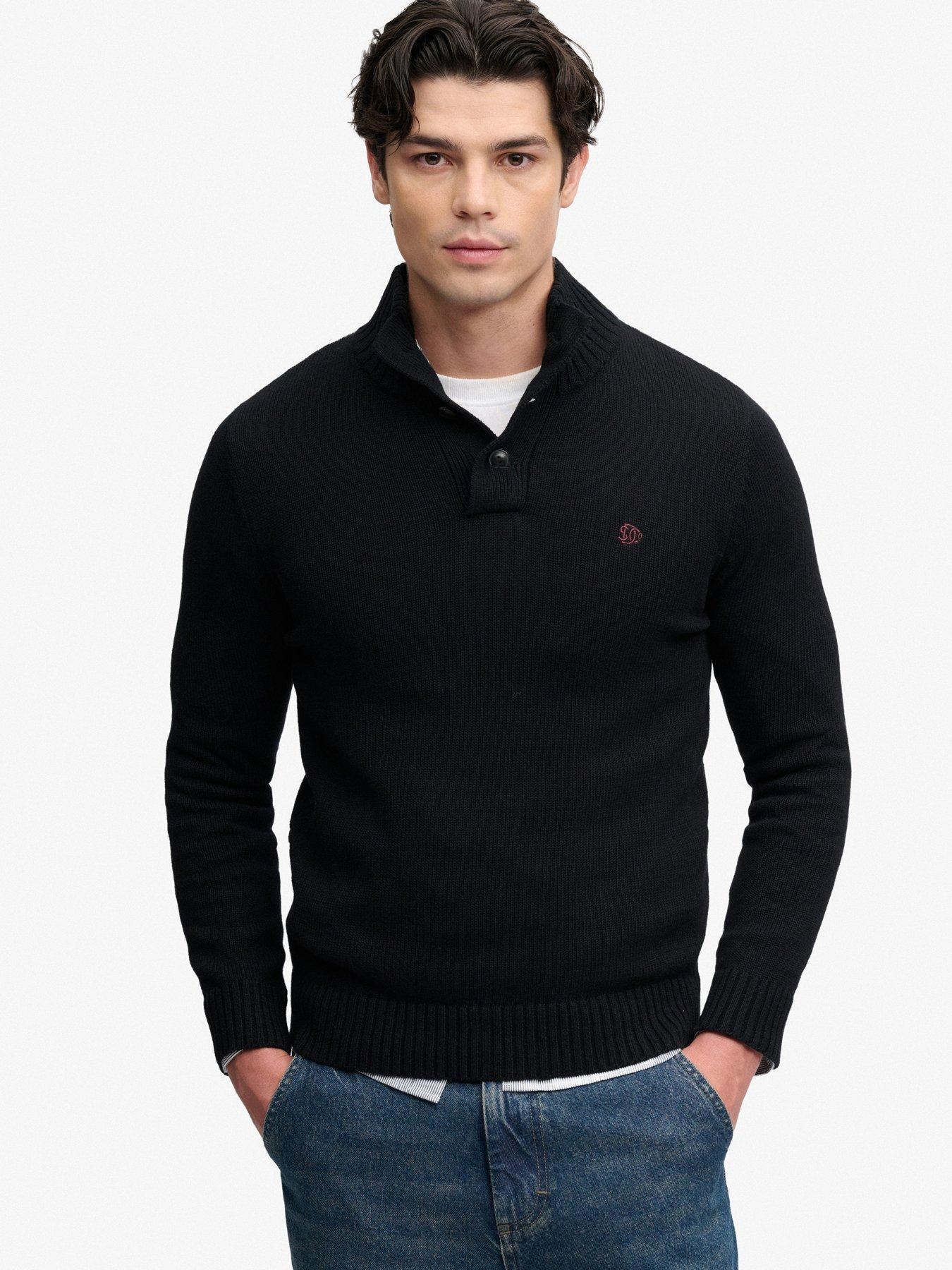 Image 1 of 7 of Superdry Superdry Cotton Button Henley Jumper - Black