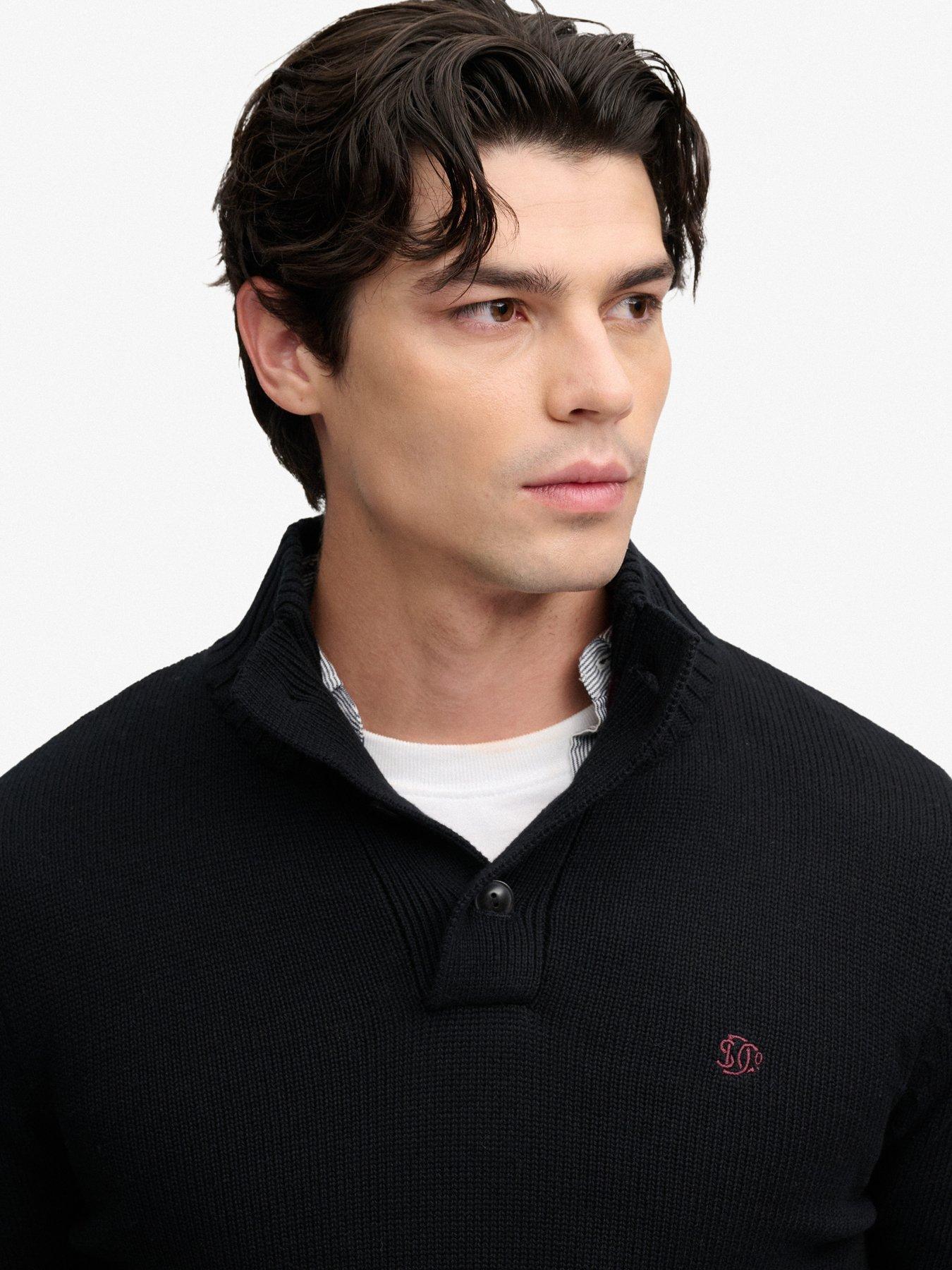 Image 4 of 7 of Superdry Superdry Cotton Button Henley Jumper - Black