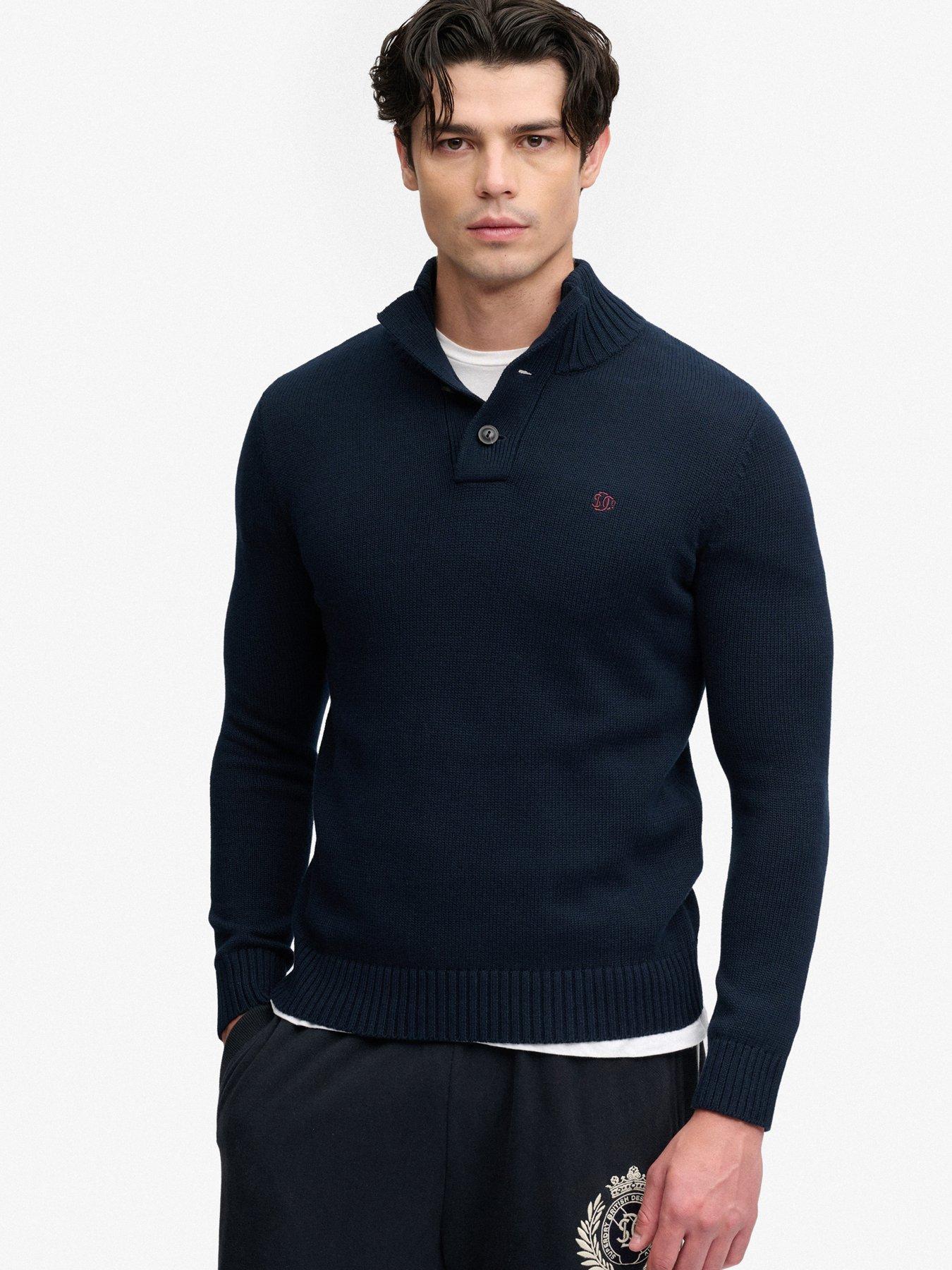 Image 1 of 7 of Superdry Superdry Cotton Button Henley Jumper - Navy
