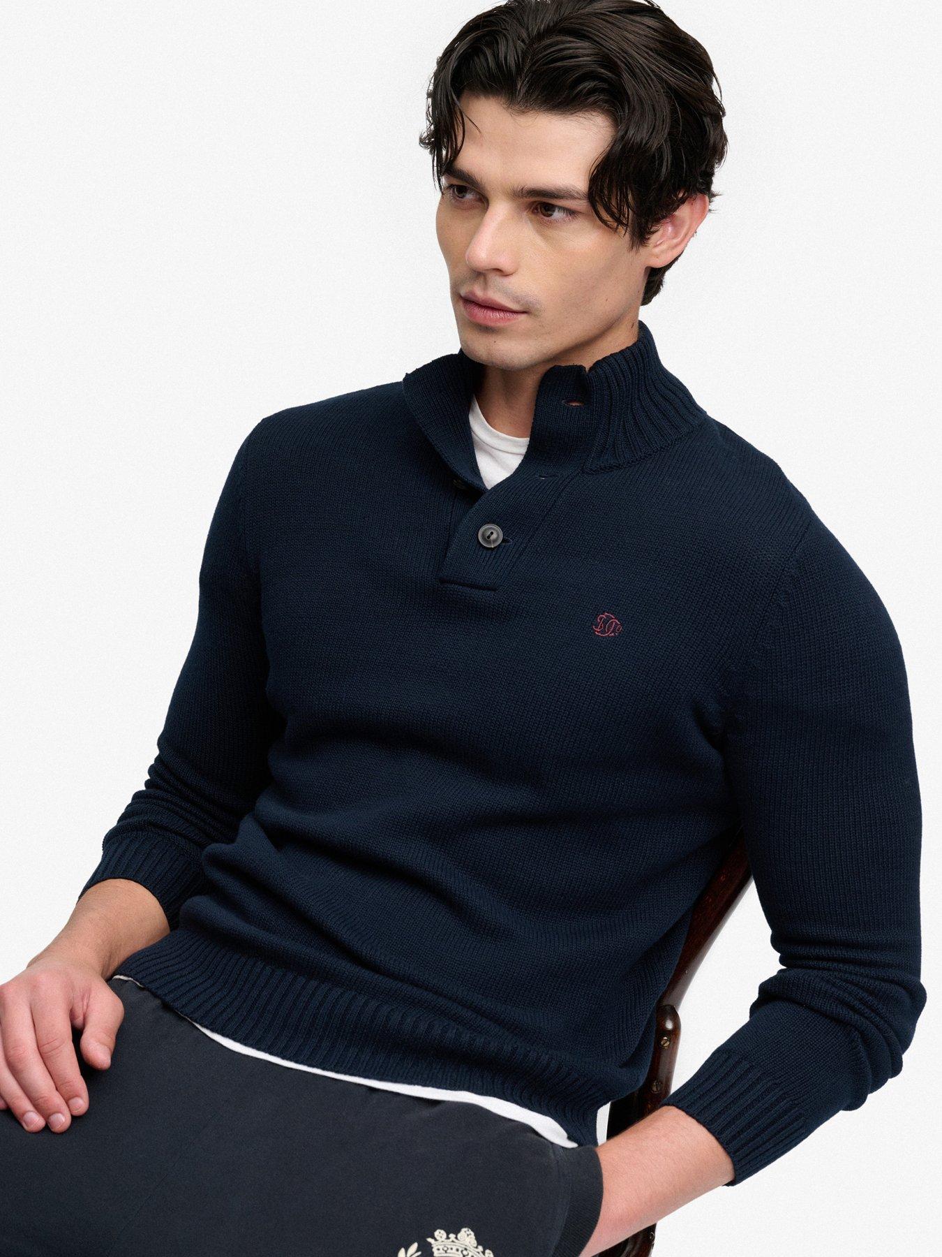Image 4 of 7 of Superdry Superdry Cotton Button Henley Jumper - Navy