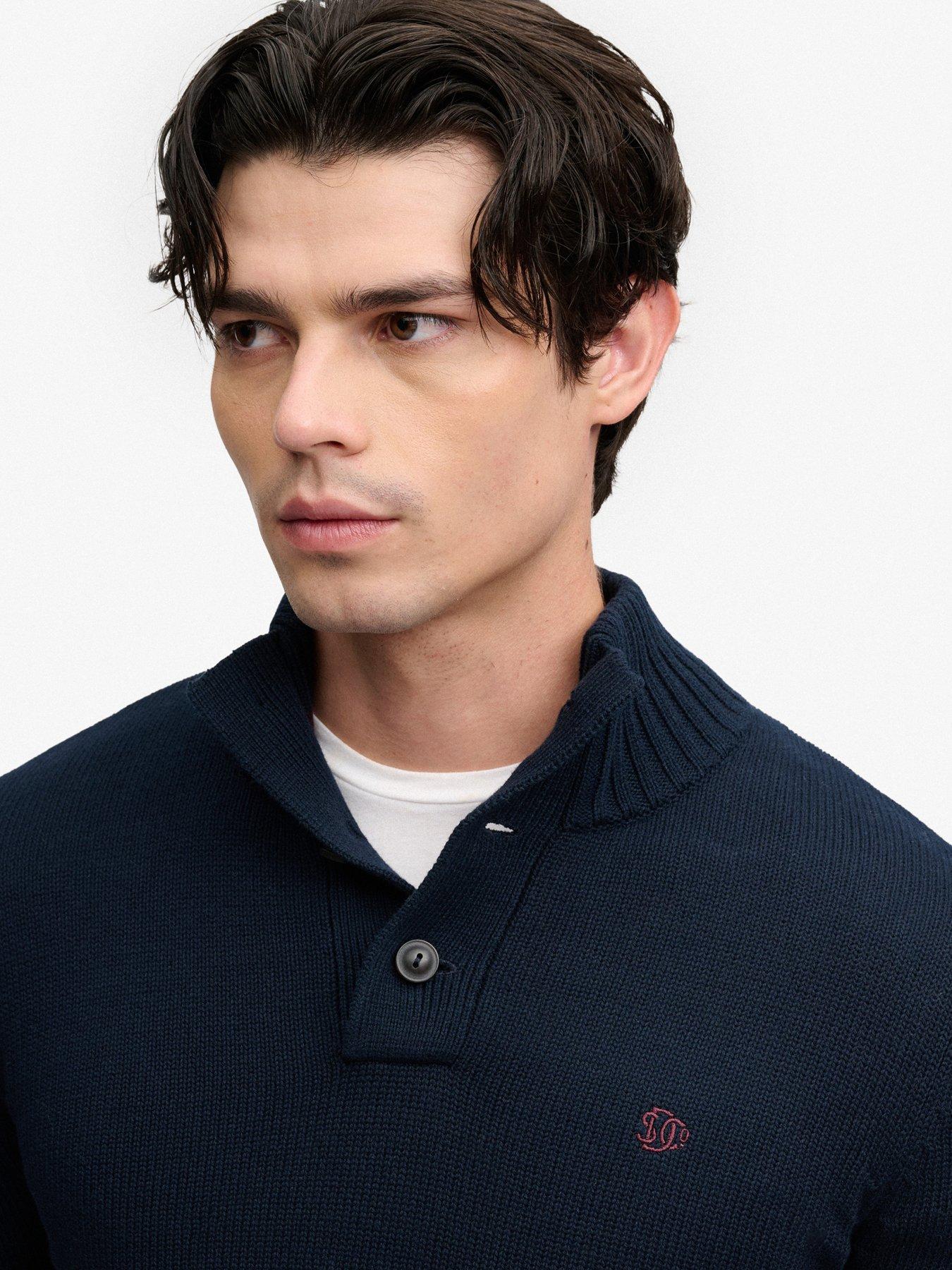 Image 5 of 7 of Superdry Superdry Cotton Button Henley Jumper - Navy