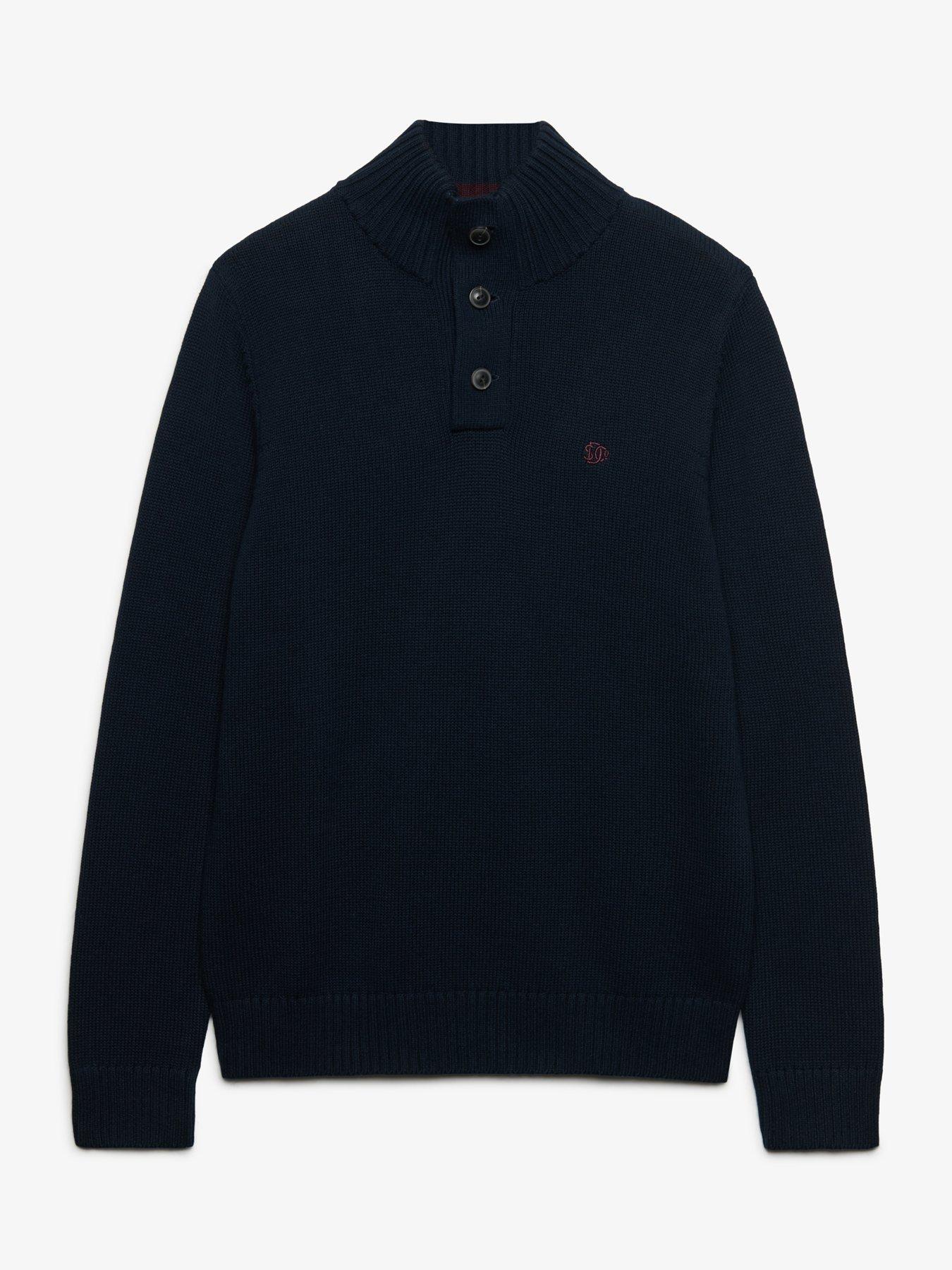 Image 7 of 7 of Superdry Superdry Cotton Button Henley Jumper - Navy