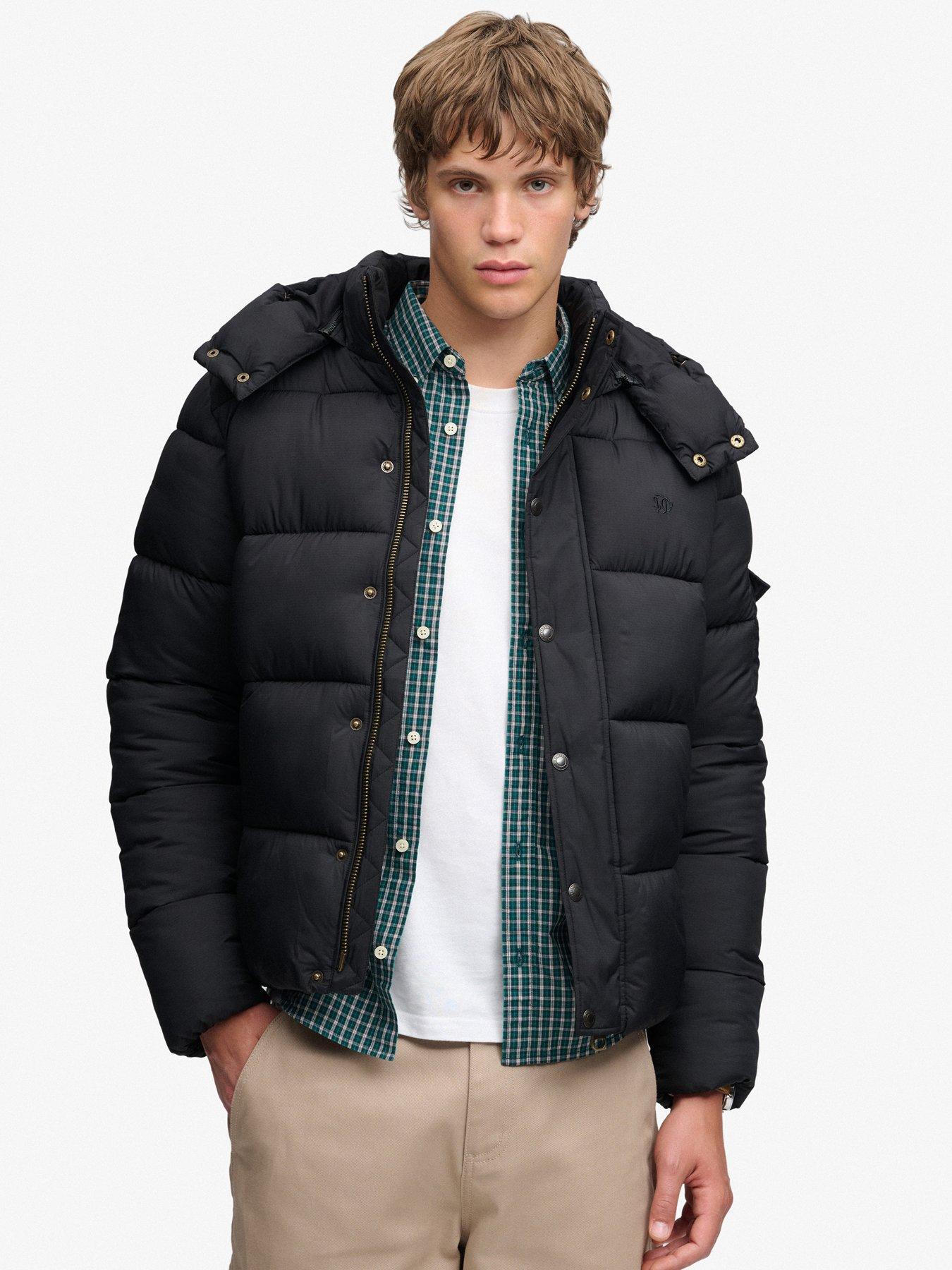 Image 1 of 7 of Superdry Mens Premium Ripstop Water-Repellent Puffer Jacket - Black