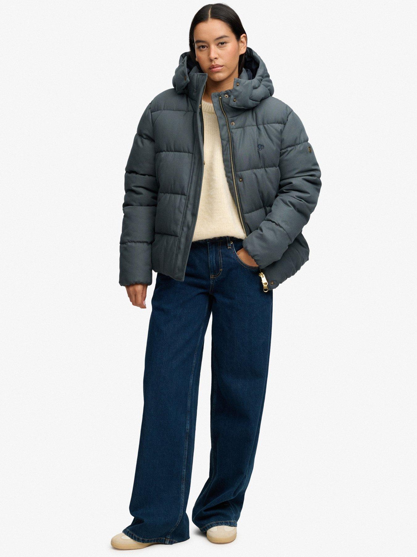 Image 3 of 7 of Superdry Superdry Premium Hood Check Puffer Jacket - Green