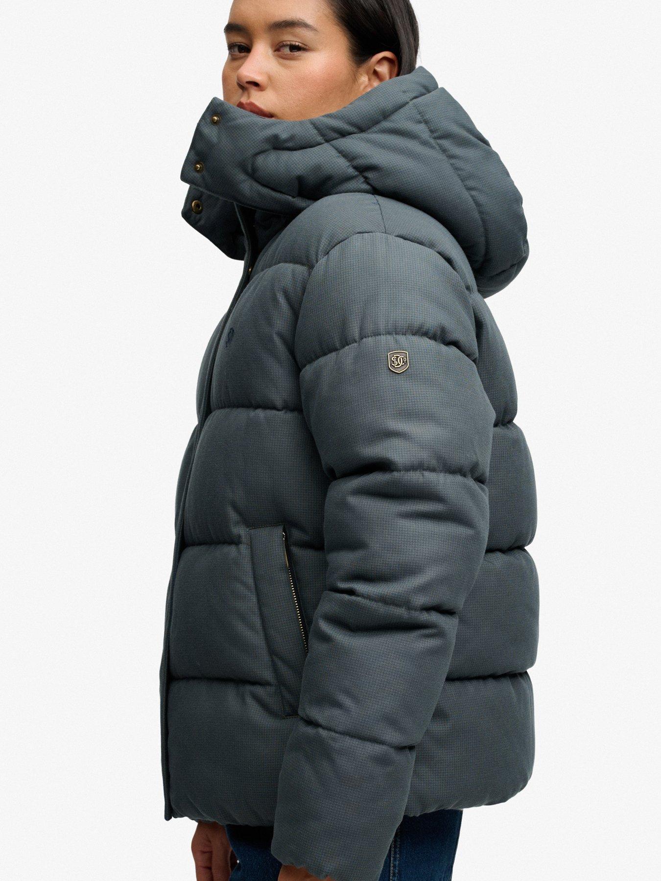 Image 4 of 7 of Superdry Superdry Premium Hood Check Puffer Jacket - Green