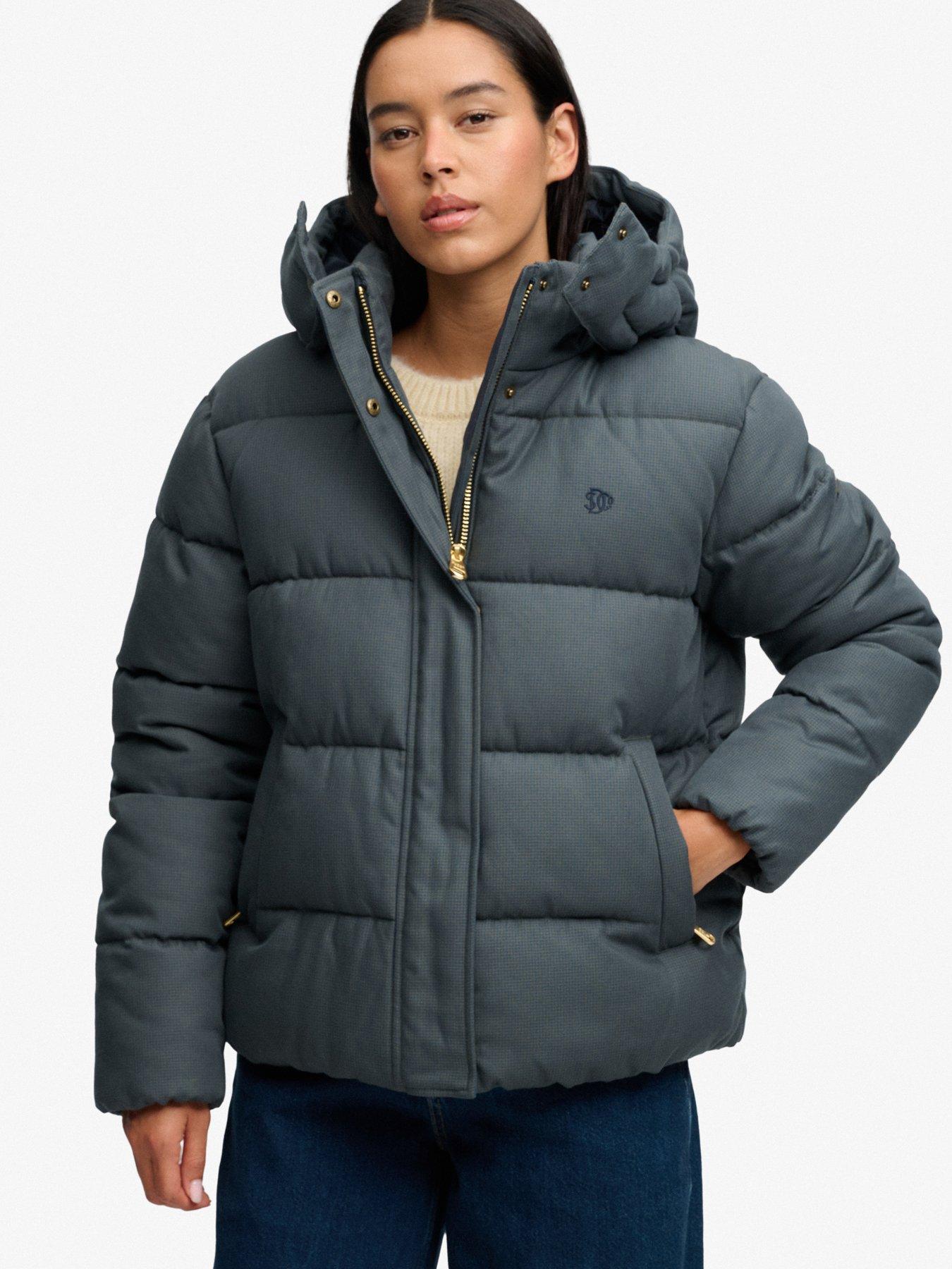 Image 5 of 7 of Superdry Superdry Premium Hood Check Puffer Jacket - Green
