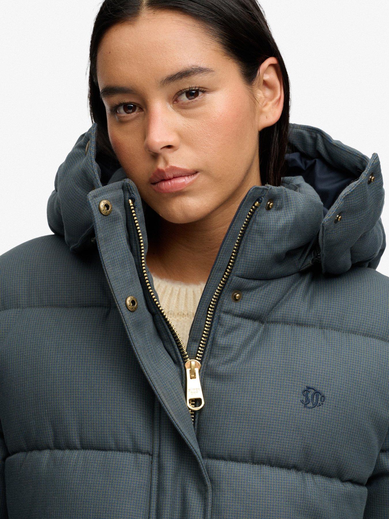 Image 6 of 7 of Superdry Superdry Premium Hood Check Puffer Jacket - Green