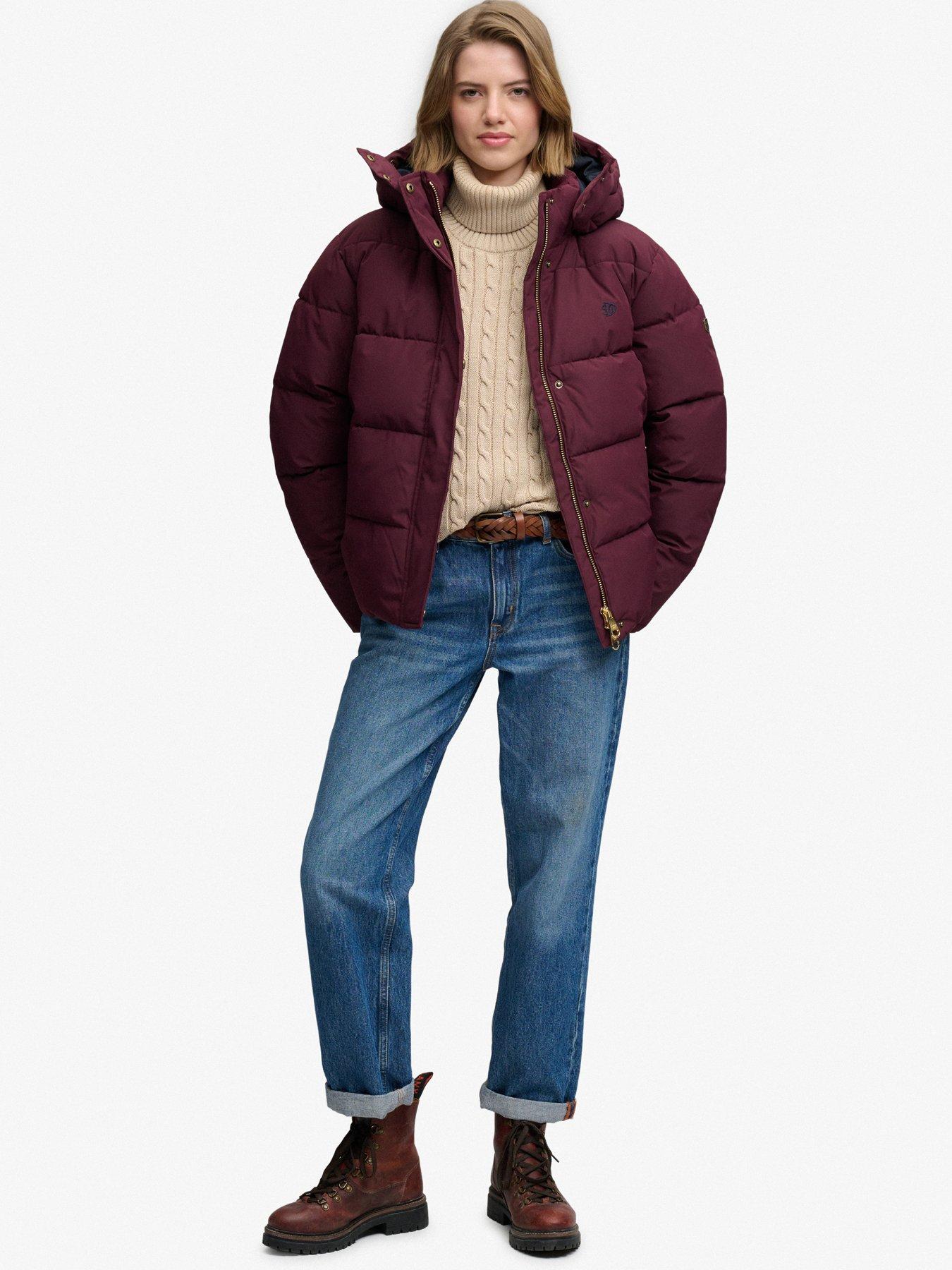 Image 3 of 6 of Superdry Womens Premium Detachable Hood Water-Repellent Puffer Jacket - Purple