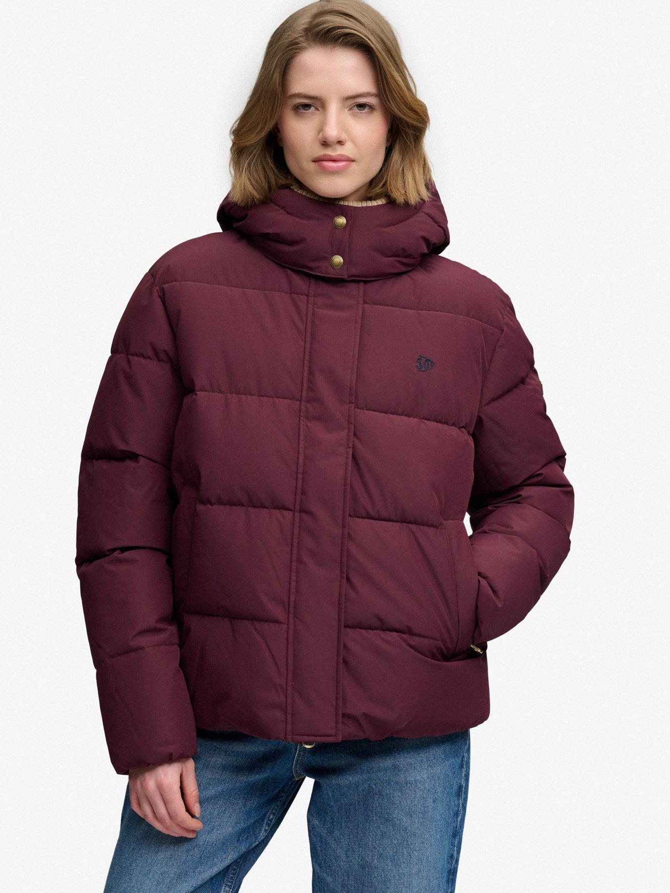Image 4 of 6 of Superdry Womens Premium Detachable Hood Water-Repellent Puffer Jacket - Purple