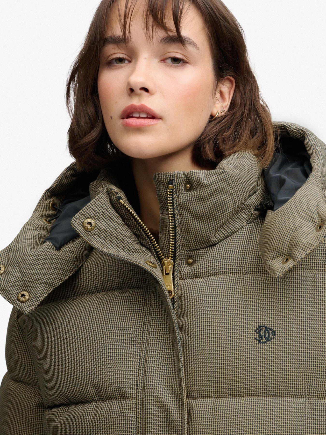 Image 6 of 7 of Superdry Superdry Premium Hood Check Puffer Jacket - Brown