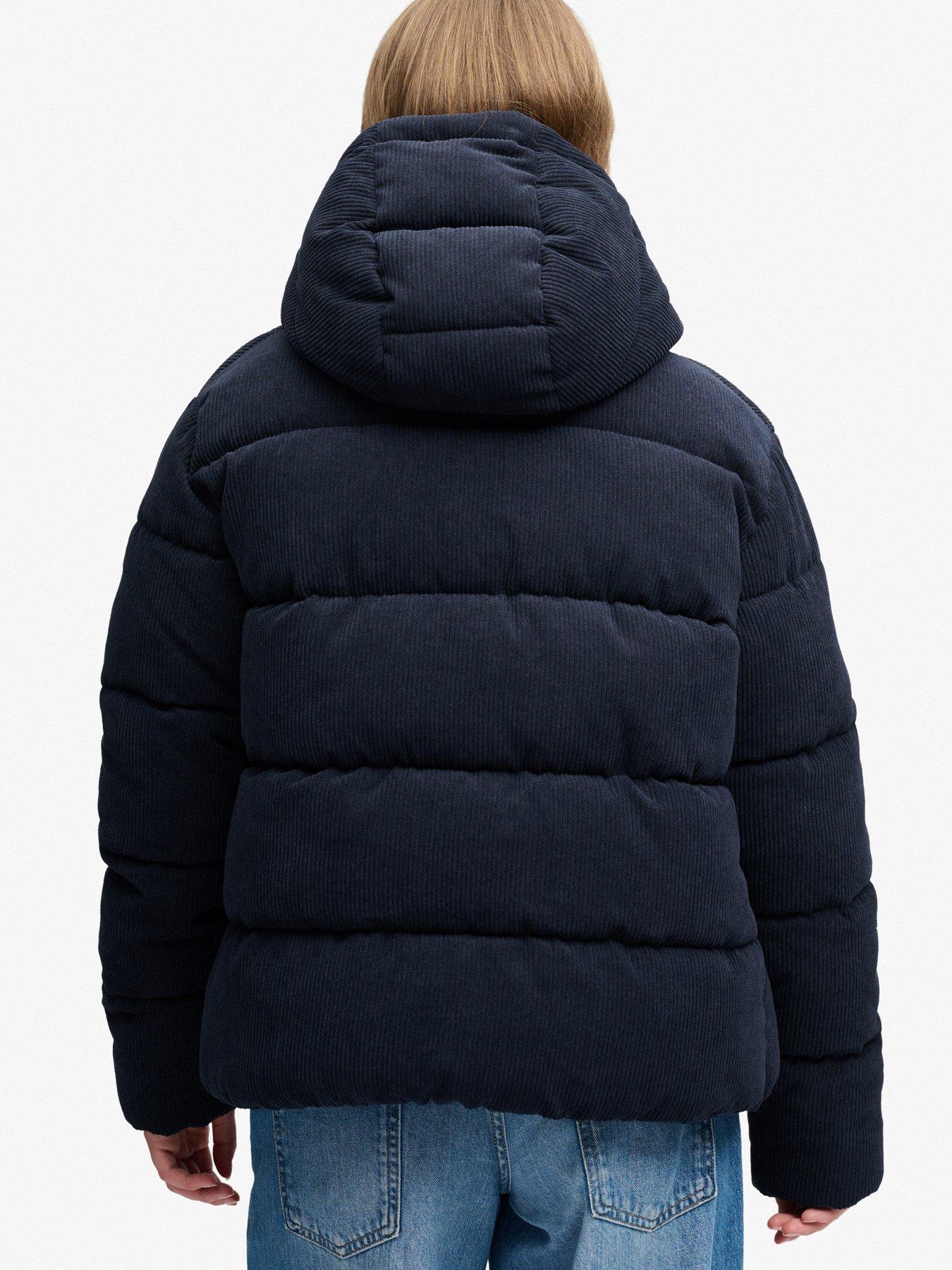 Image 2 of 7 of Superdry Superdry Premium Hood Cord Puffer Jacket - Navy
