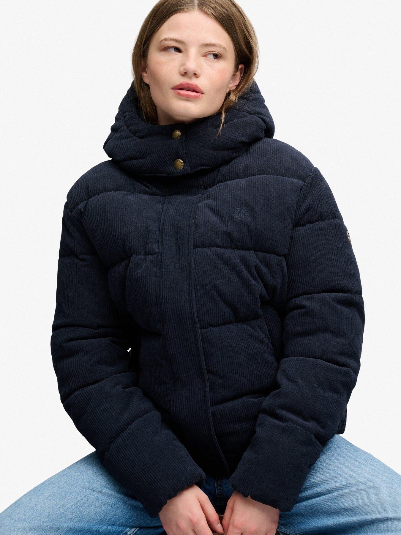 Image 4 of 7 of Superdry Superdry Premium Hood Cord Puffer Jacket - Navy
