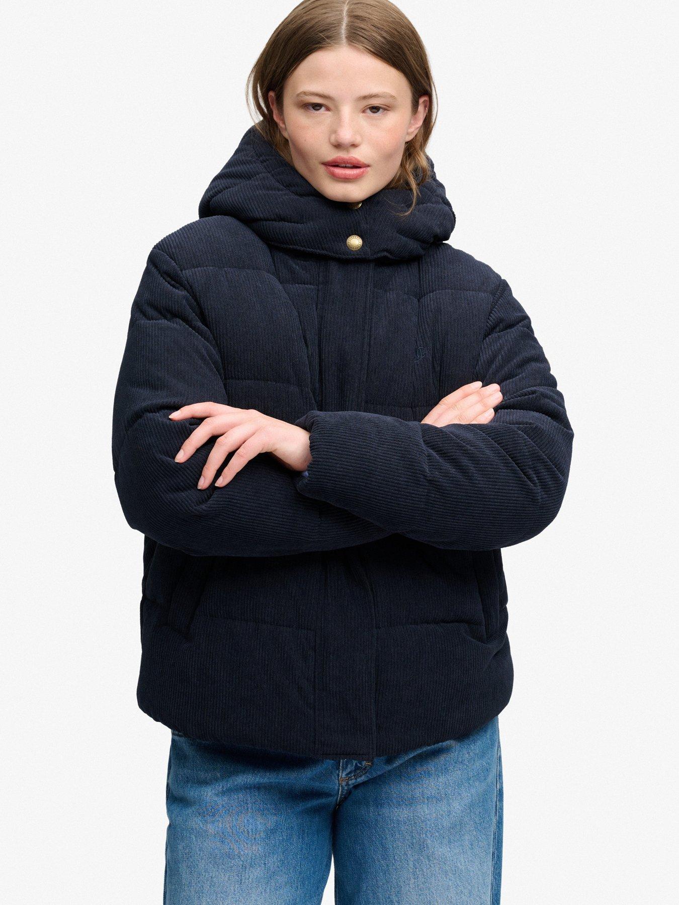 Image 5 of 7 of Superdry Superdry Premium Hood Cord Puffer Jacket - Navy