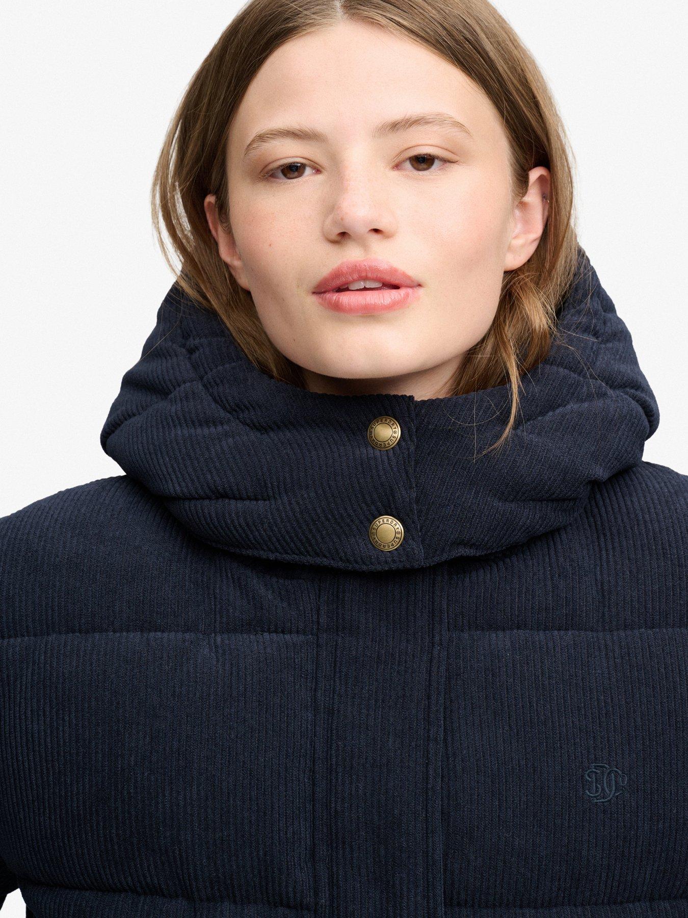 Image 6 of 7 of Superdry Superdry Premium Hood Cord Puffer Jacket - Navy