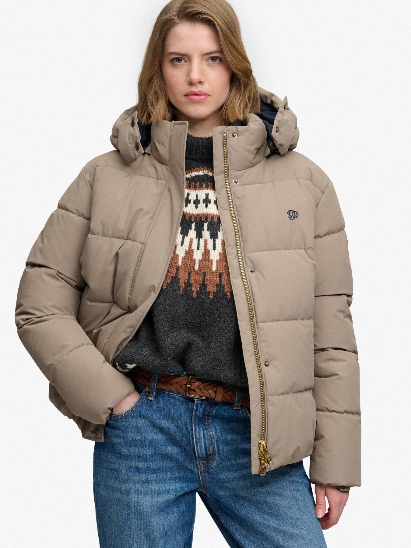 Image 1 of 7 of Superdry Superdry Premium Hood Puffer Jacket - Brown