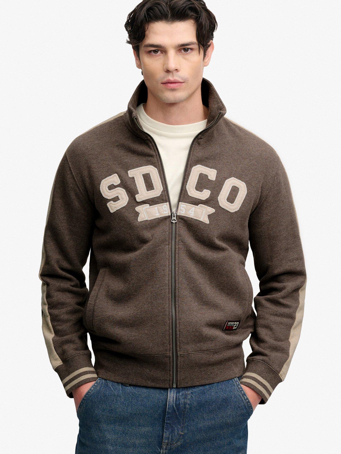 Image 1 of 5 of Superdry Mens Sdco Funnel Neck Zip Track Top - Brown