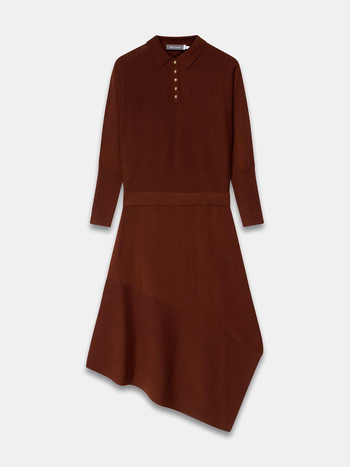 Image 5 of 6 of Mint Velvet Womens Asymmetric Knit Dress - Brown