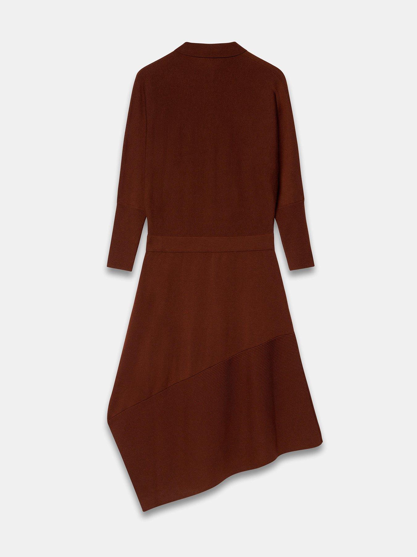Image 6 of 6 of Mint Velvet Womens Asymmetric Knit Dress - Brown