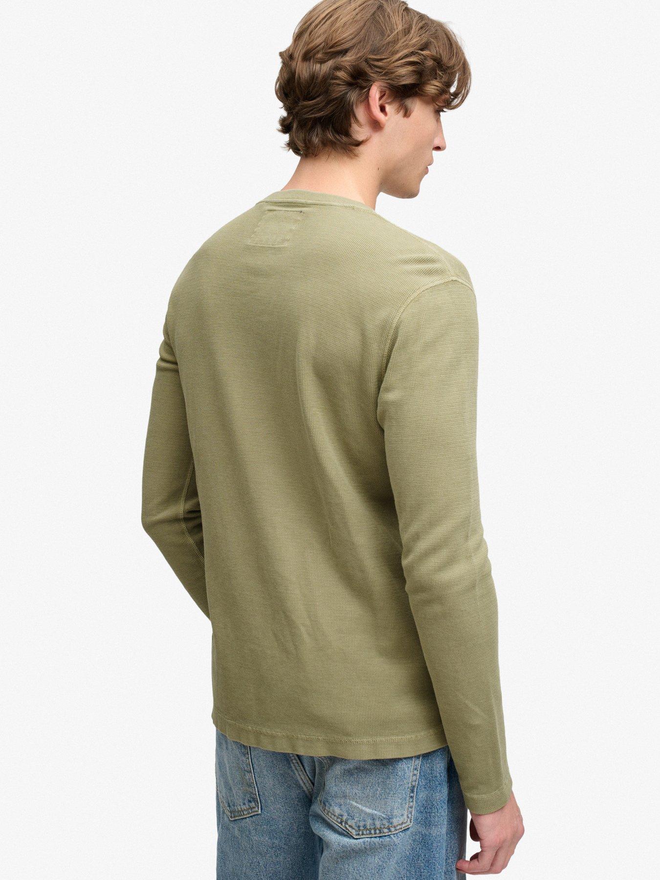 Image 2 of 6 of Superdry Mens Waffle Henley Regular Fit Long Sleeve T-Shirt - Light Khaki