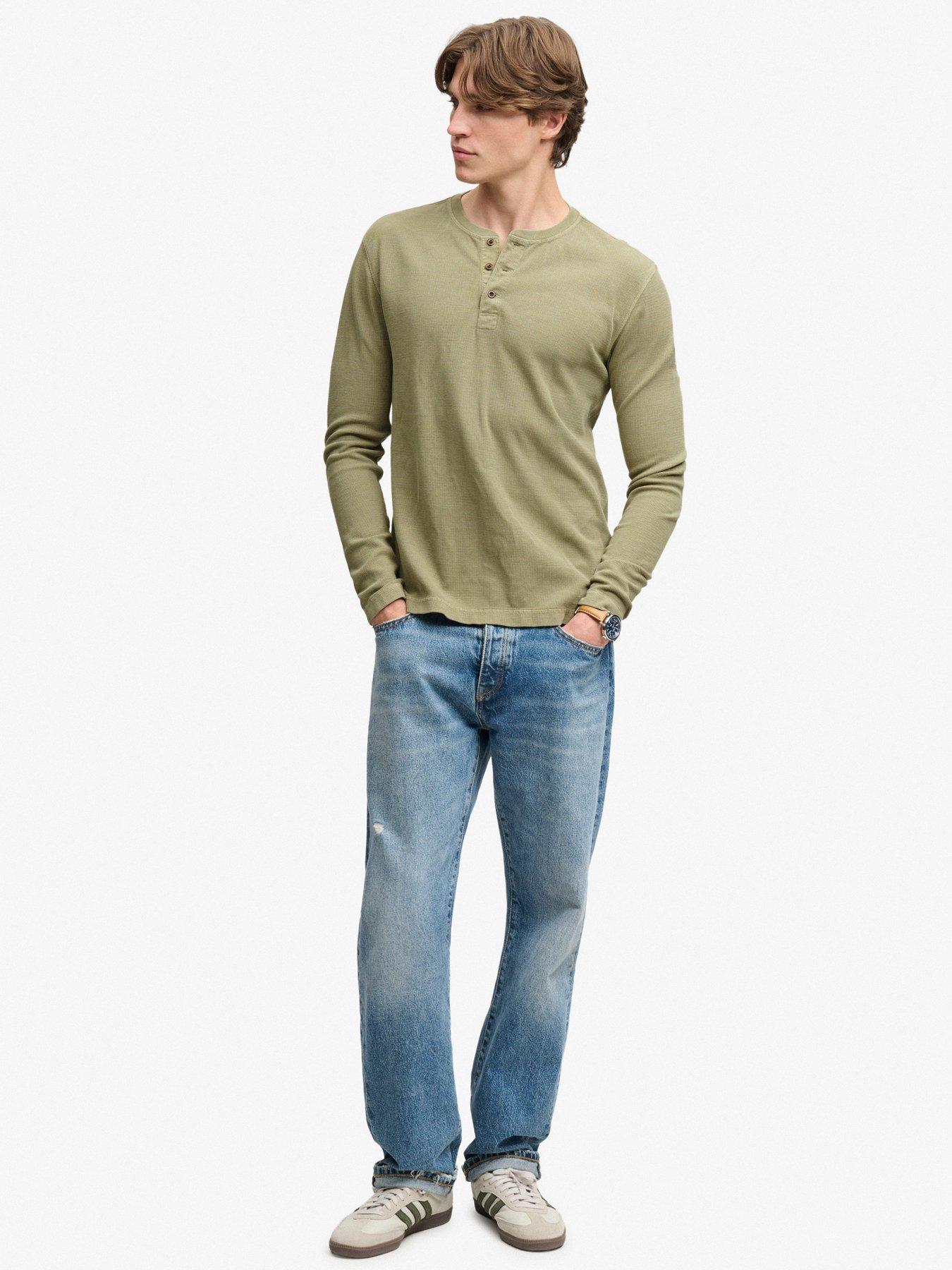 Image 3 of 6 of Superdry Mens Waffle Henley Regular Fit Long Sleeve T-Shirt - Light Khaki