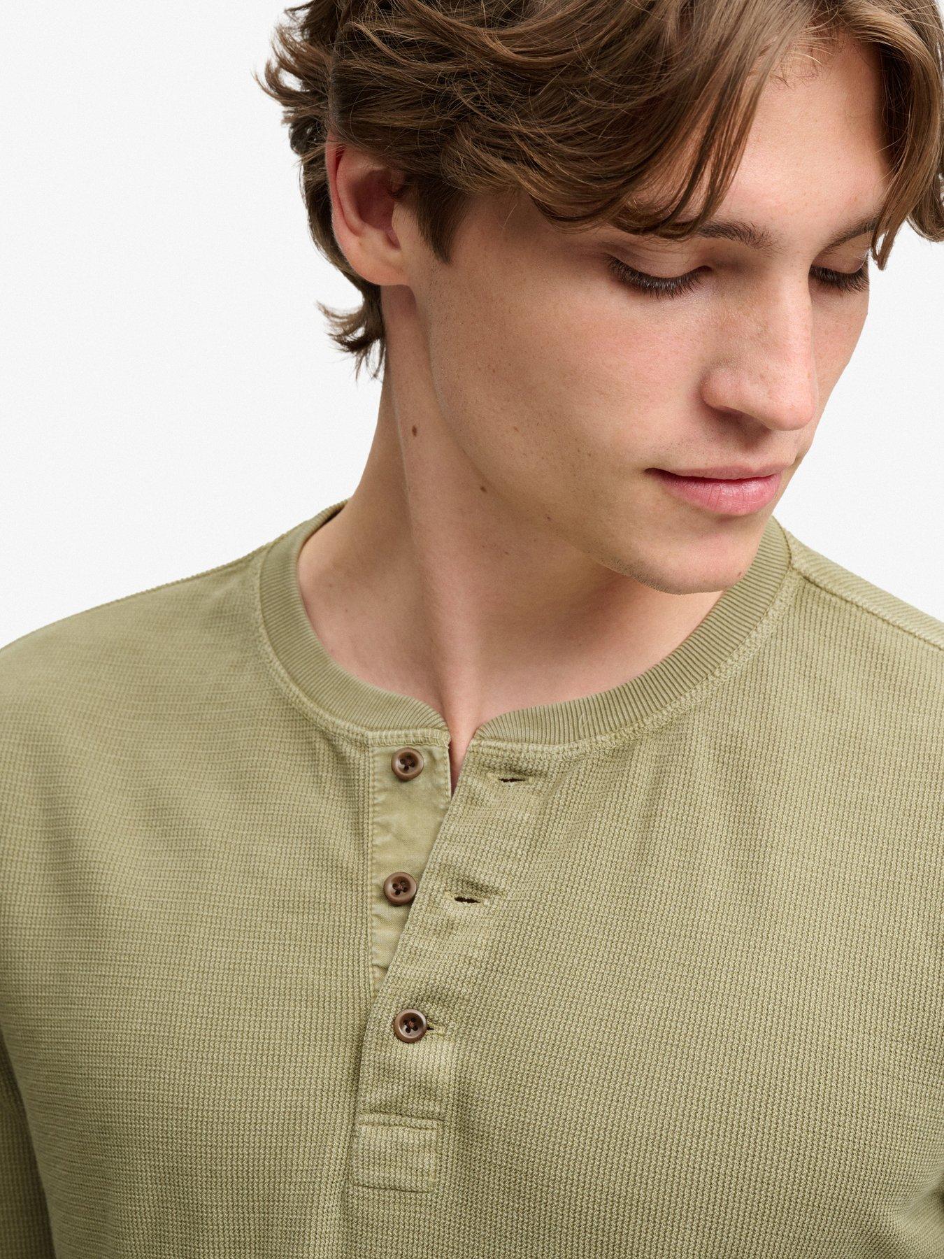 Image 5 of 6 of Superdry Mens Waffle Henley Regular Fit Long Sleeve T-Shirt - Light Khaki