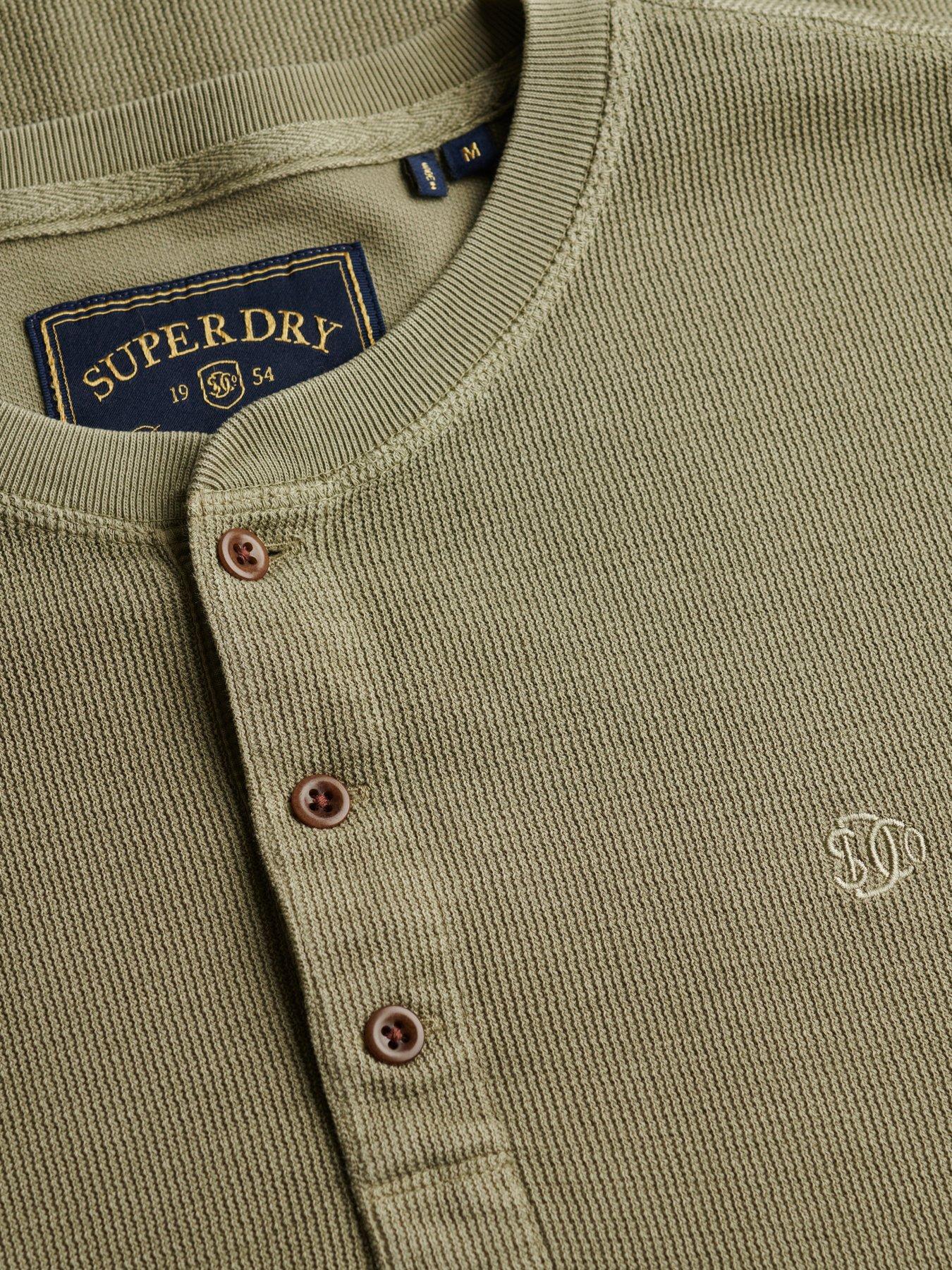 Image 6 of 6 of Superdry Mens Waffle Henley Regular Fit Long Sleeve T-Shirt - Light Khaki