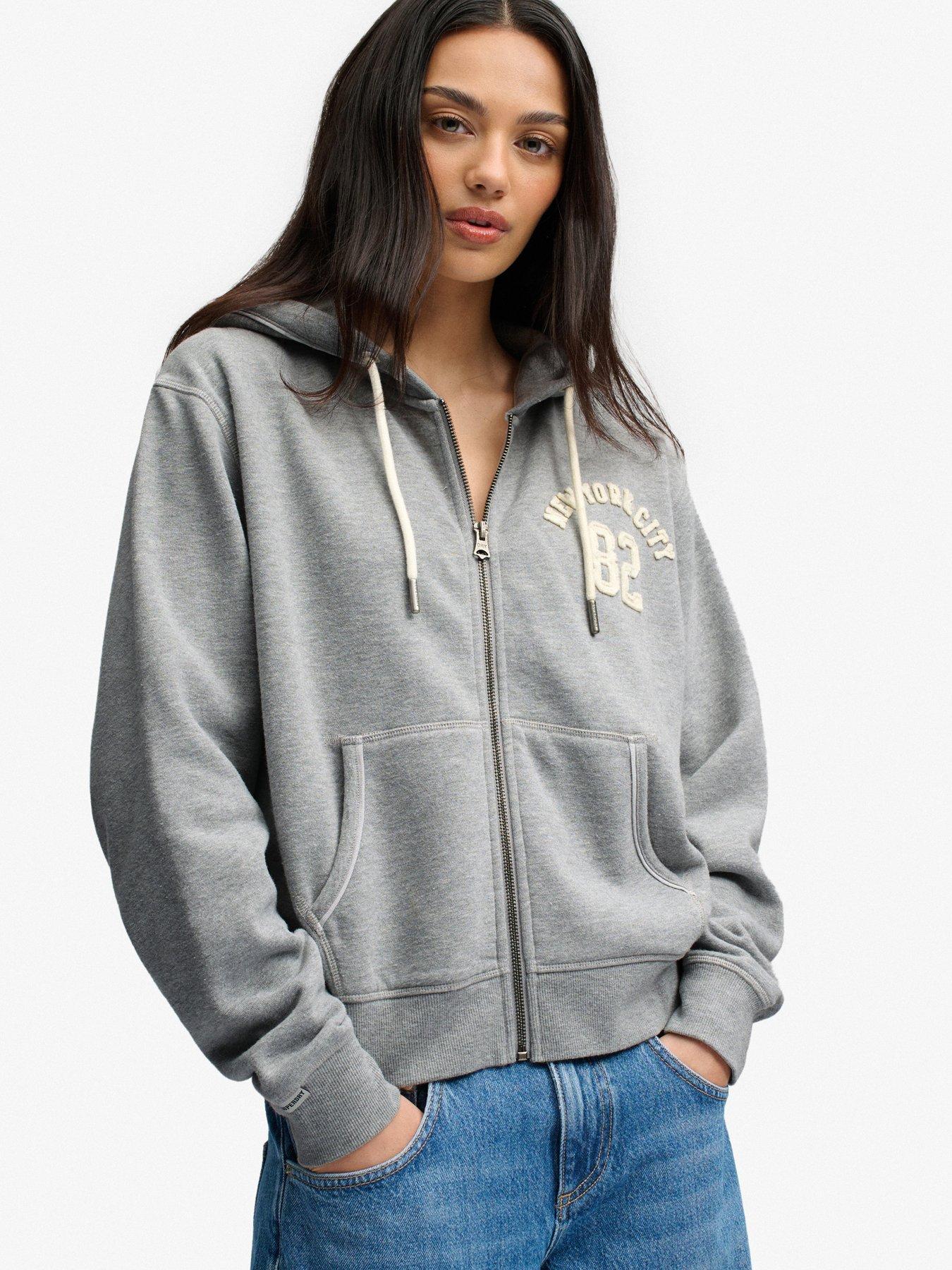 Image 1 of 7 of Superdry Ath Relaxed Crop Zip Hoodie - Grey