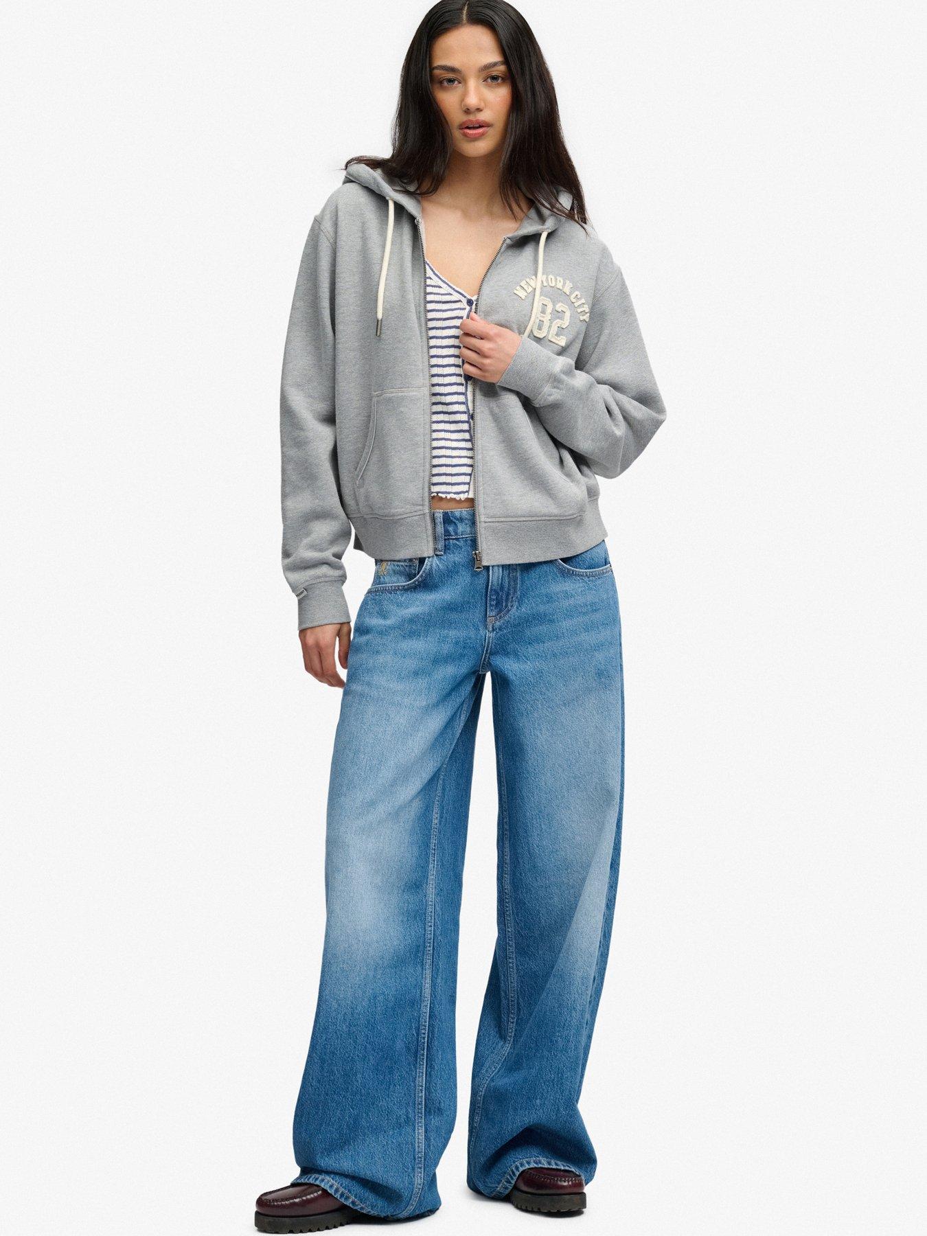Image 3 of 7 of Superdry Ath Relaxed Crop Zip Hoodie - Grey