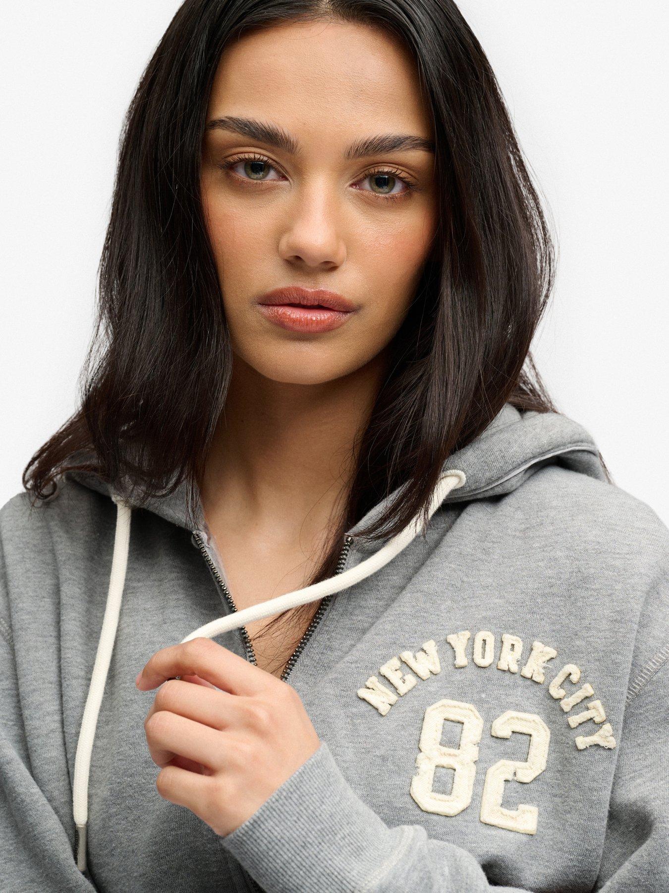 Image 4 of 7 of Superdry Ath Relaxed Crop Zip Hoodie - Grey