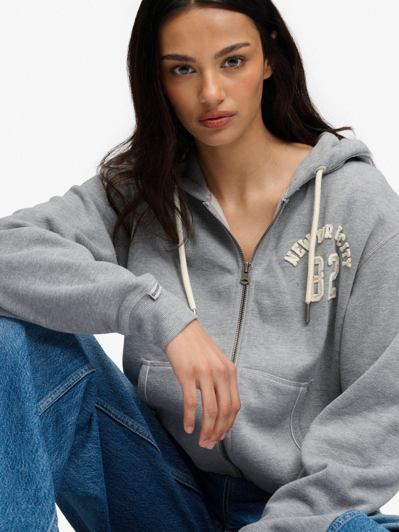 Image 5 of 7 of Superdry Ath Relaxed Crop Zip Hoodie - Grey