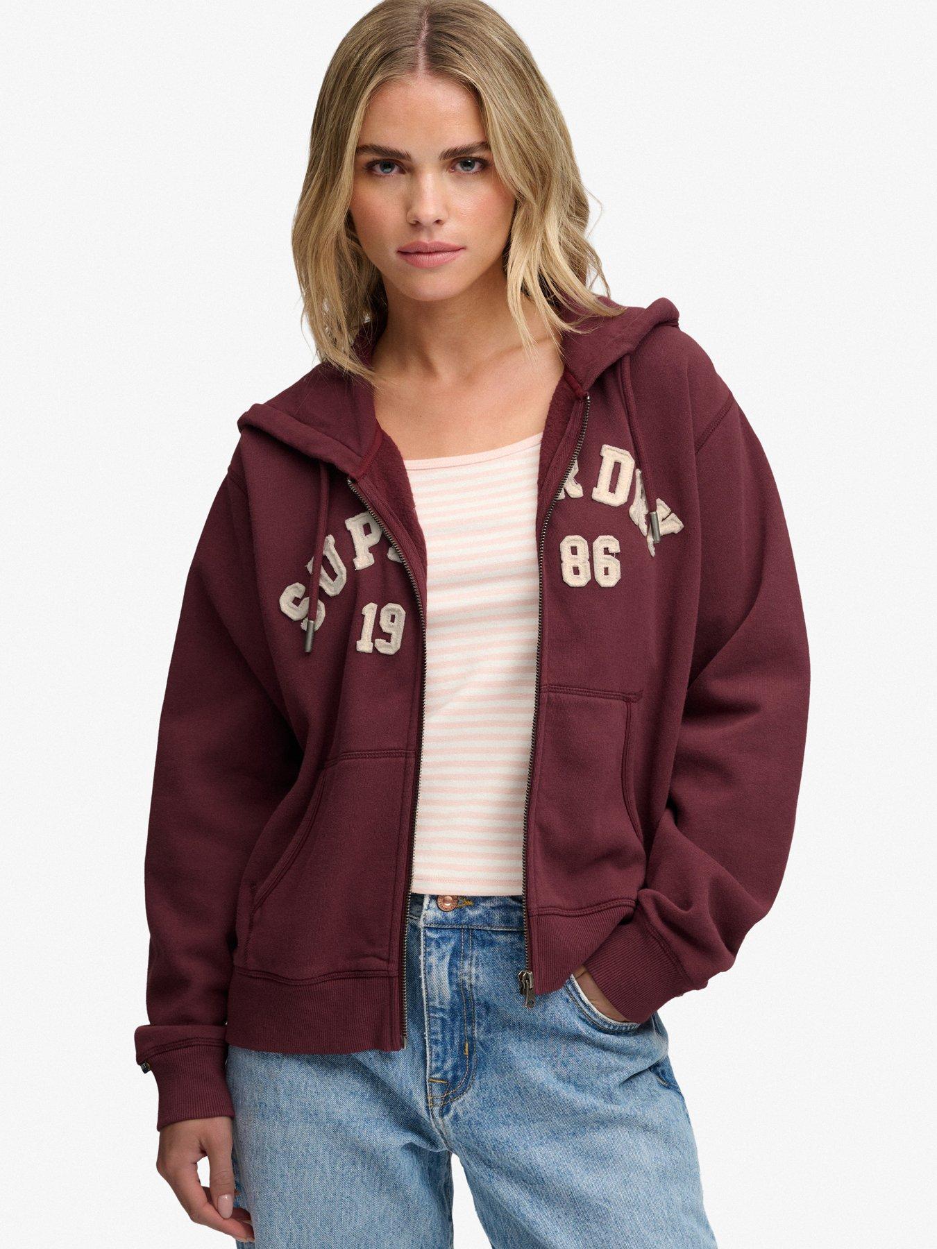 Image 1 of 6 of Superdry Womens Athletic Relaxed Zip Through Hoodie - Red