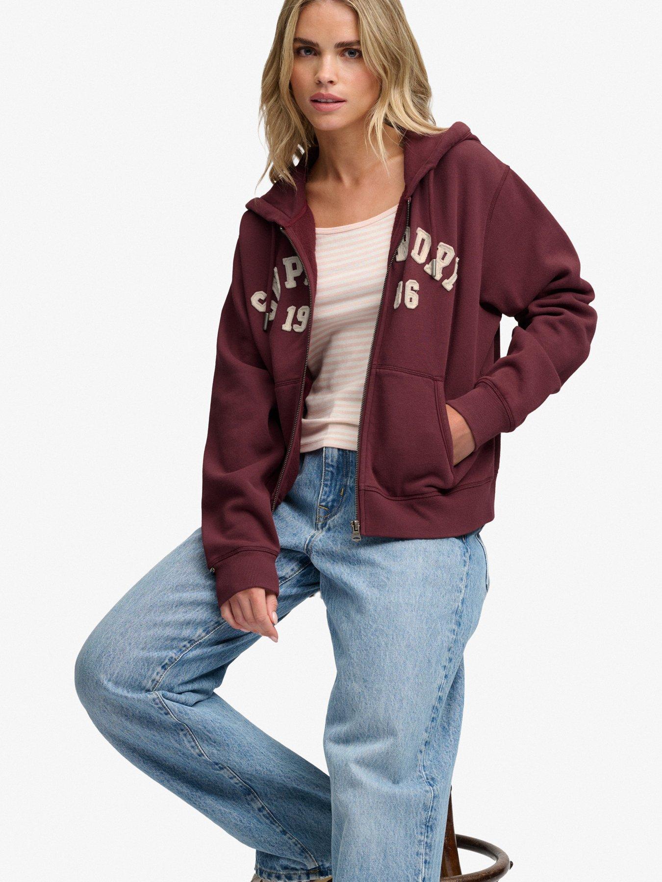 Image 4 of 6 of Superdry Womens Athletic Relaxed Zip Through Hoodie - Red