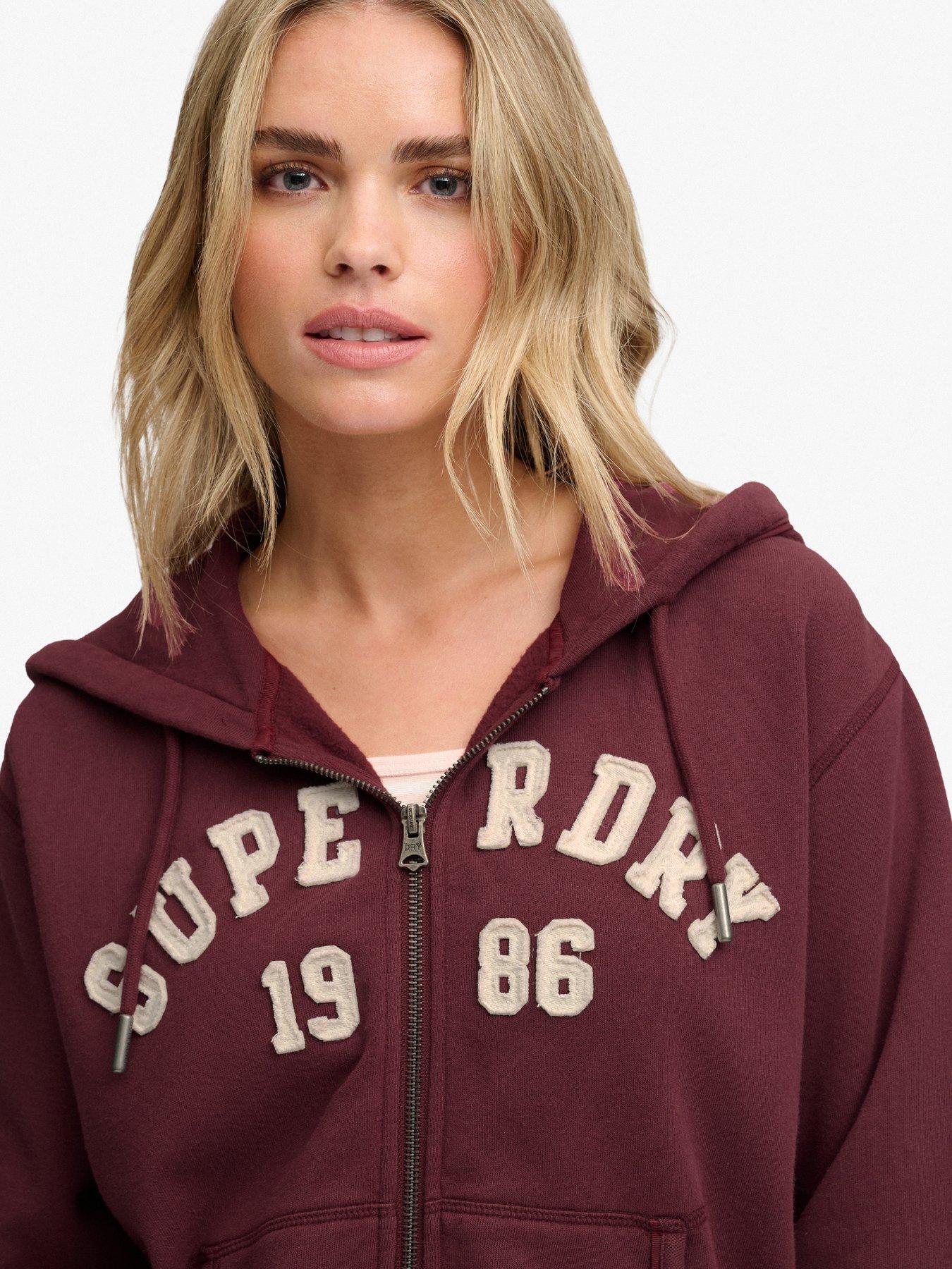 Image 5 of 6 of Superdry Womens Athletic Relaxed Zip Through Hoodie - Red