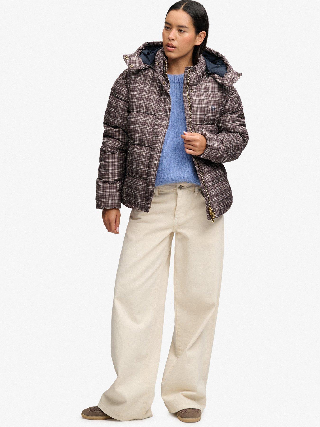 Image 3 of 7 of Superdry Superdry Premium Printed Check Puffer - Brown