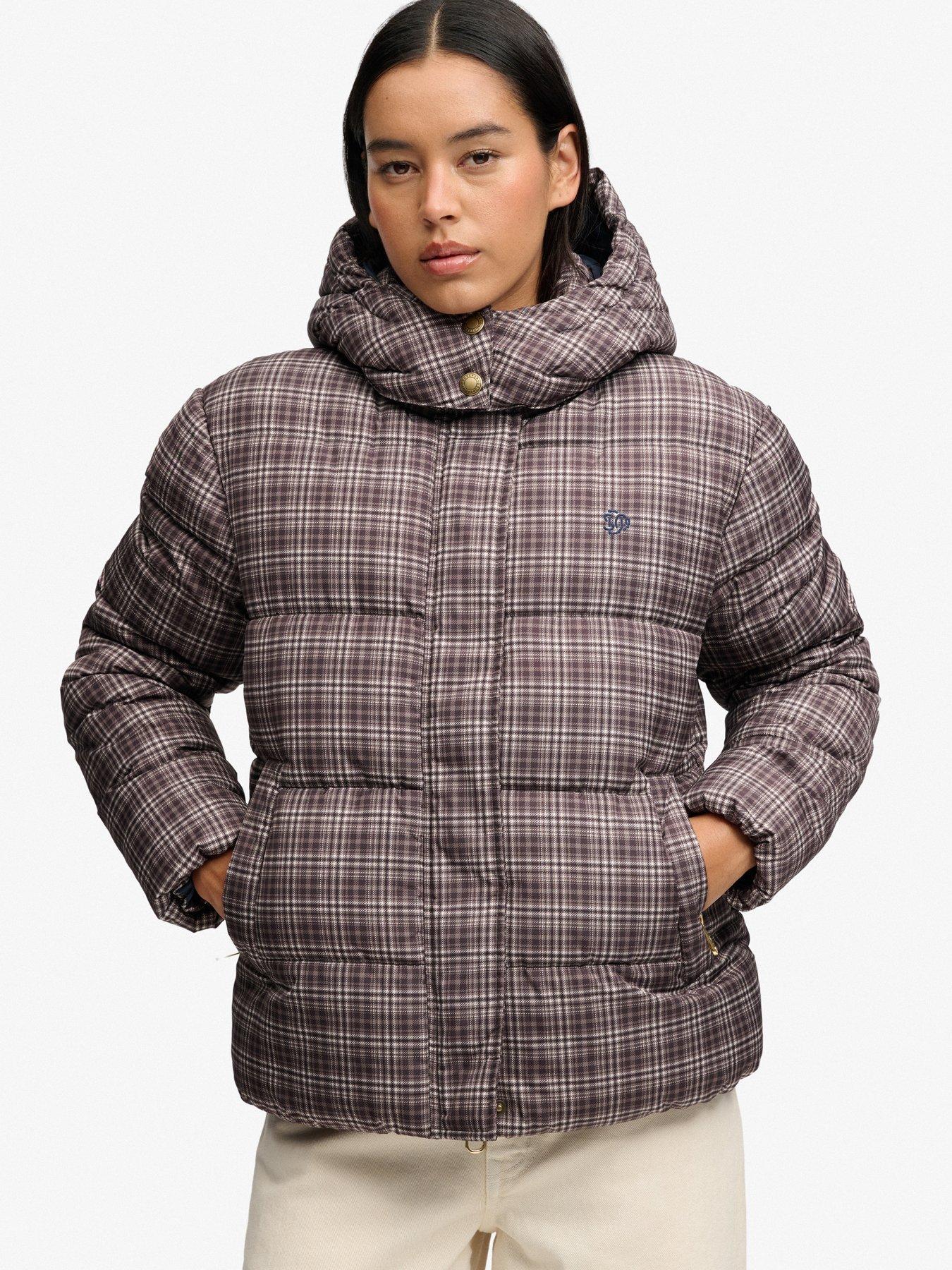 Image 5 of 7 of Superdry Superdry Premium Printed Check Puffer - Brown