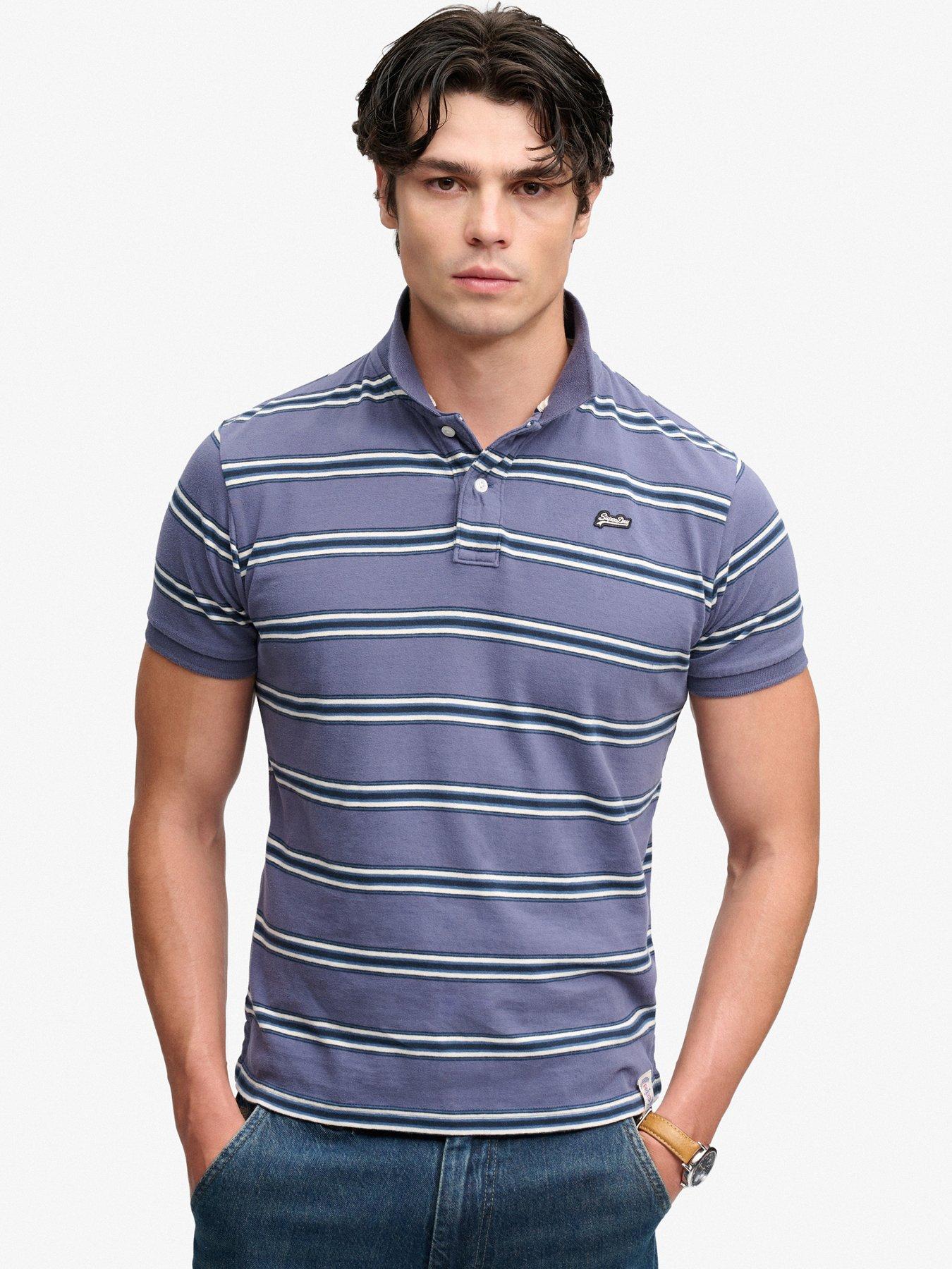 Image 1 of 7 of Superdry Mens Vintage Stripe Jersey Polo Shirt - Navy