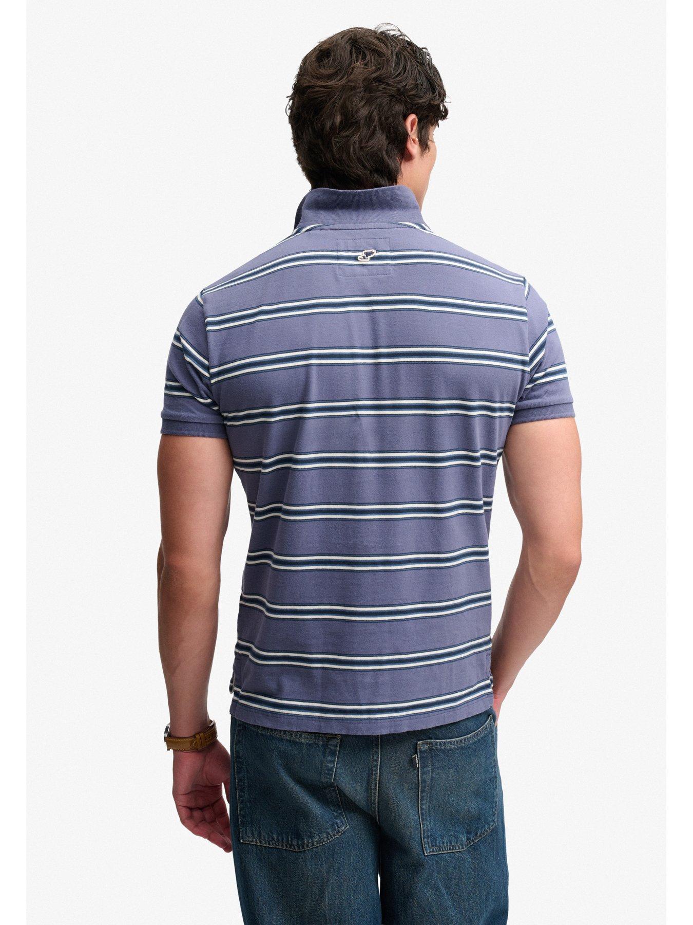 Image 2 of 7 of Superdry Mens Vintage Stripe Jersey Polo Shirt - Navy