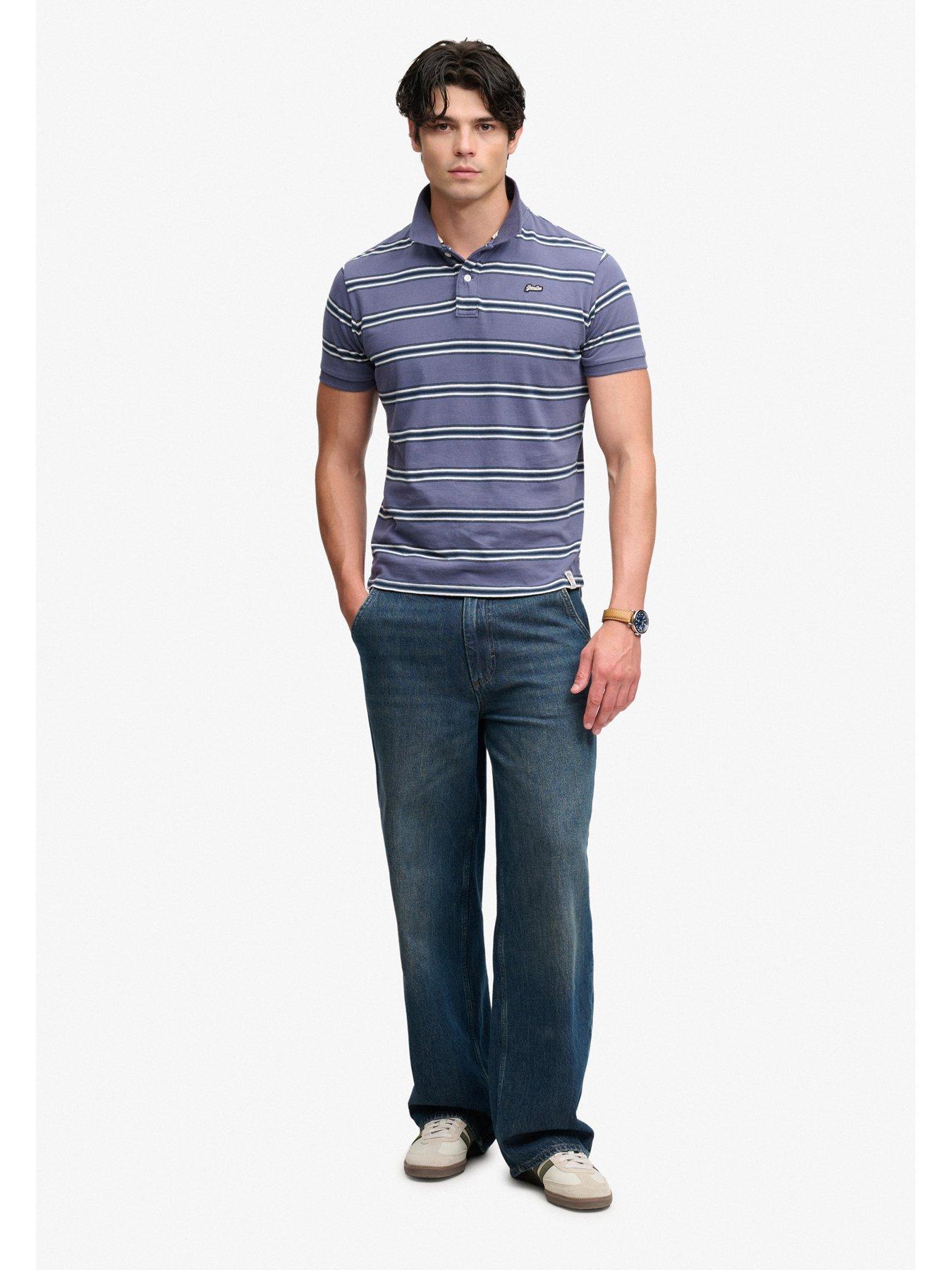 Image 3 of 7 of Superdry Mens Vintage Stripe Jersey Polo Shirt - Navy