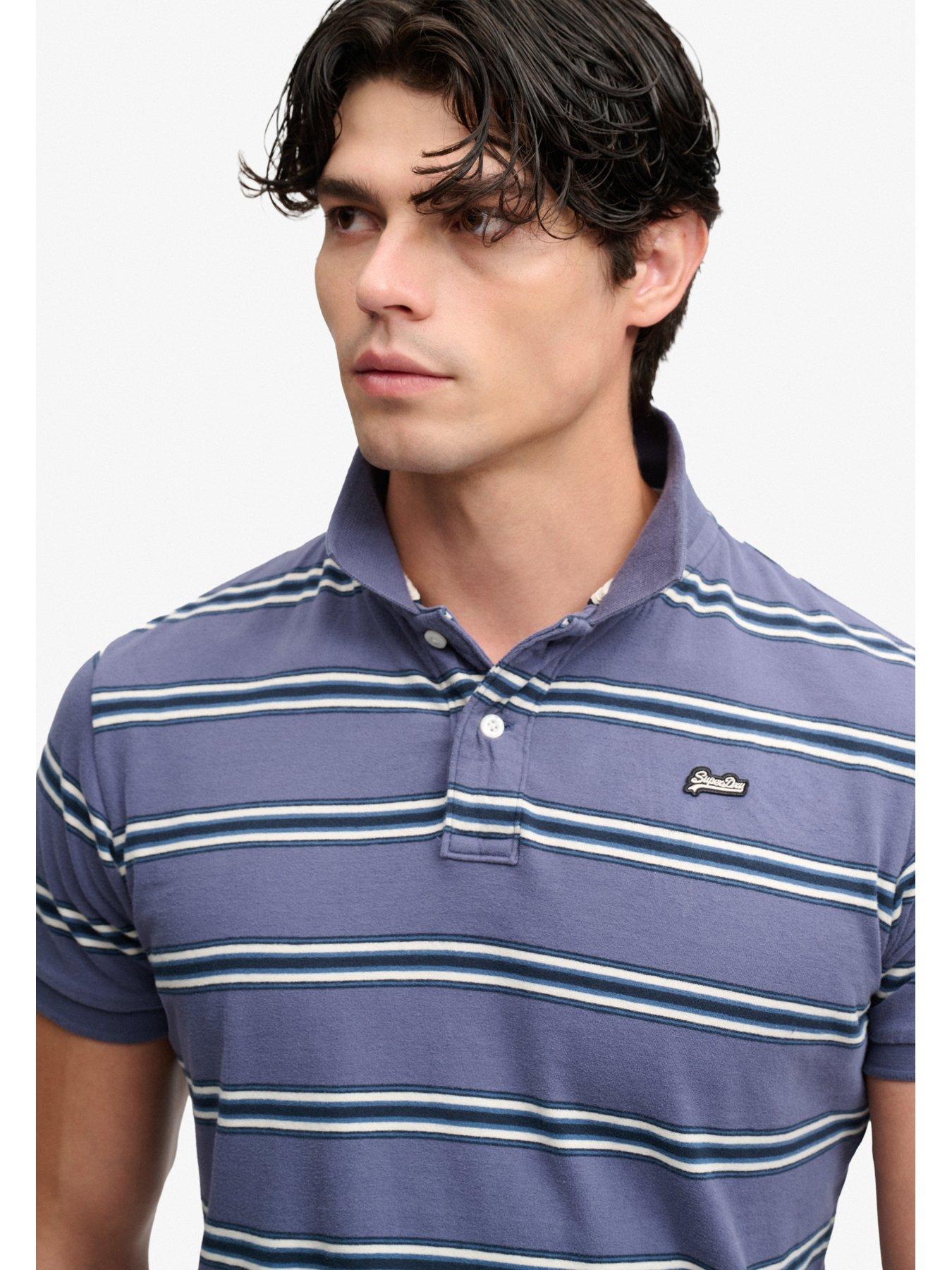 Image 4 of 7 of Superdry Mens Vintage Stripe Jersey Polo Shirt - Navy