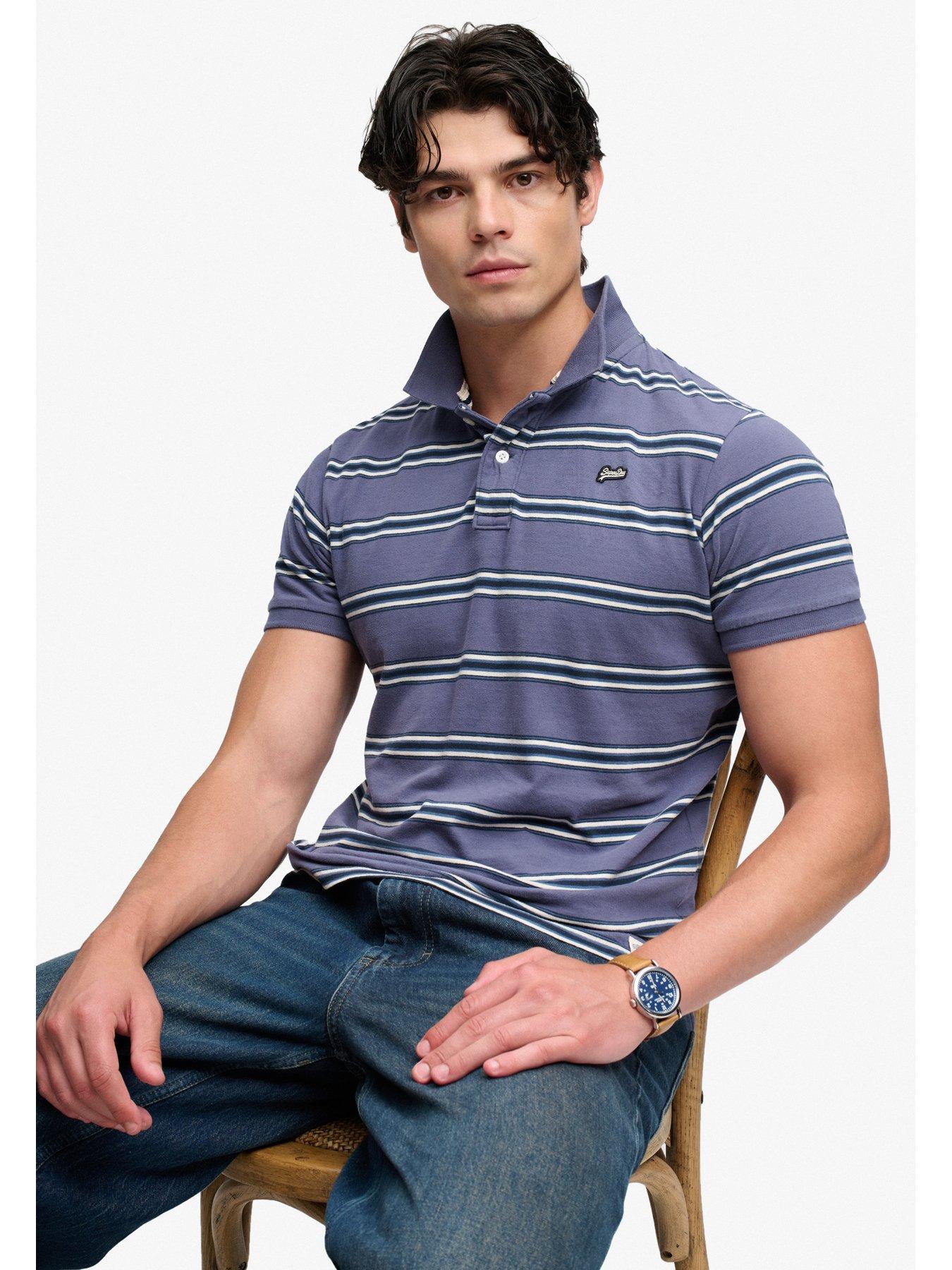 Image 5 of 7 of Superdry Mens Vintage Stripe Jersey Polo Shirt - Navy