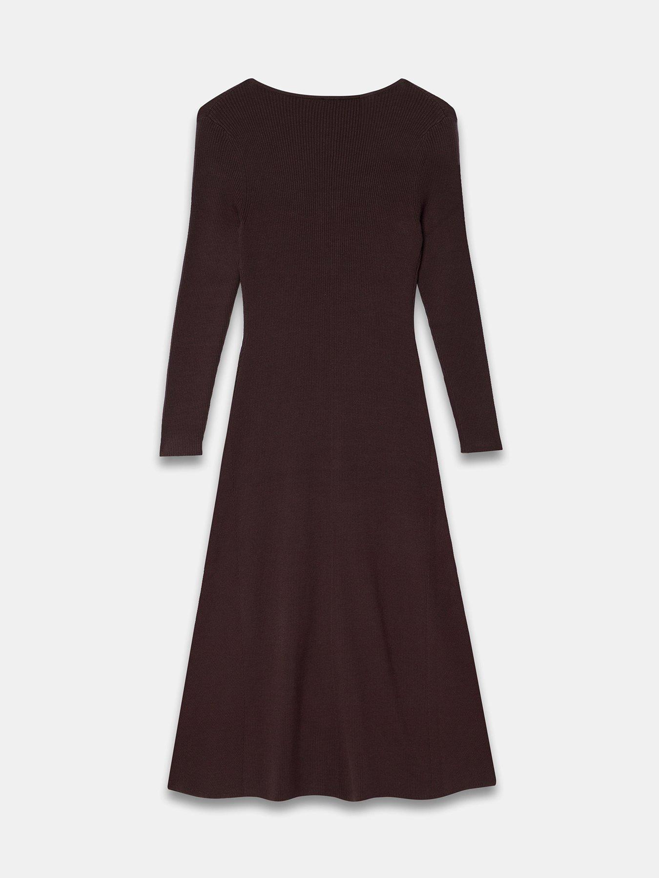 Image 6 of 6 of Mint Velvet Womens Zip Front Ribbed Knit Midi Dress - Brown