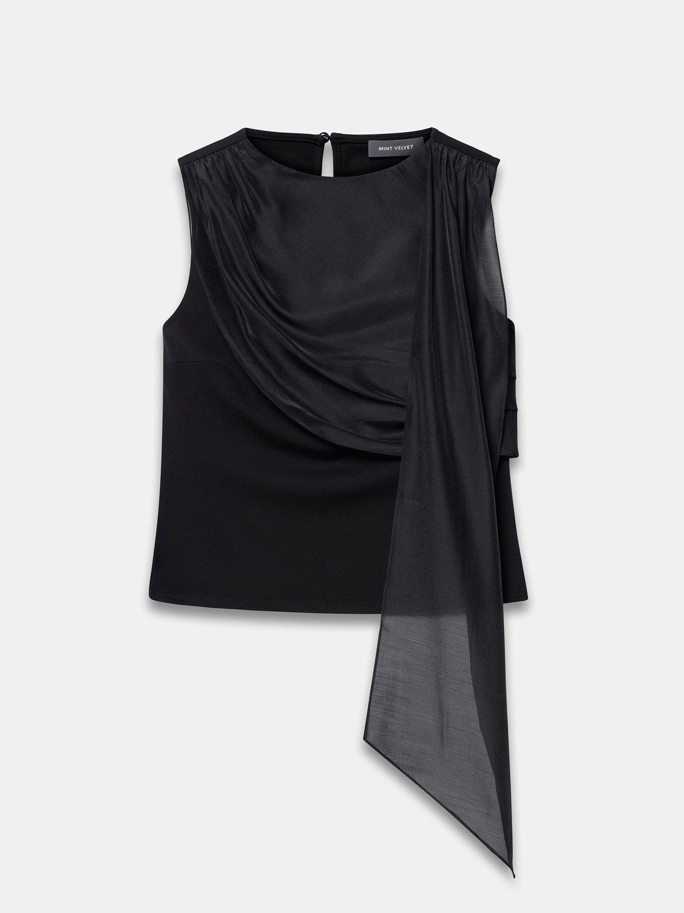 Image 5 of 6 of Mint Velvet Womens Drape Asymmetric Scarf Detail Blouse - Black