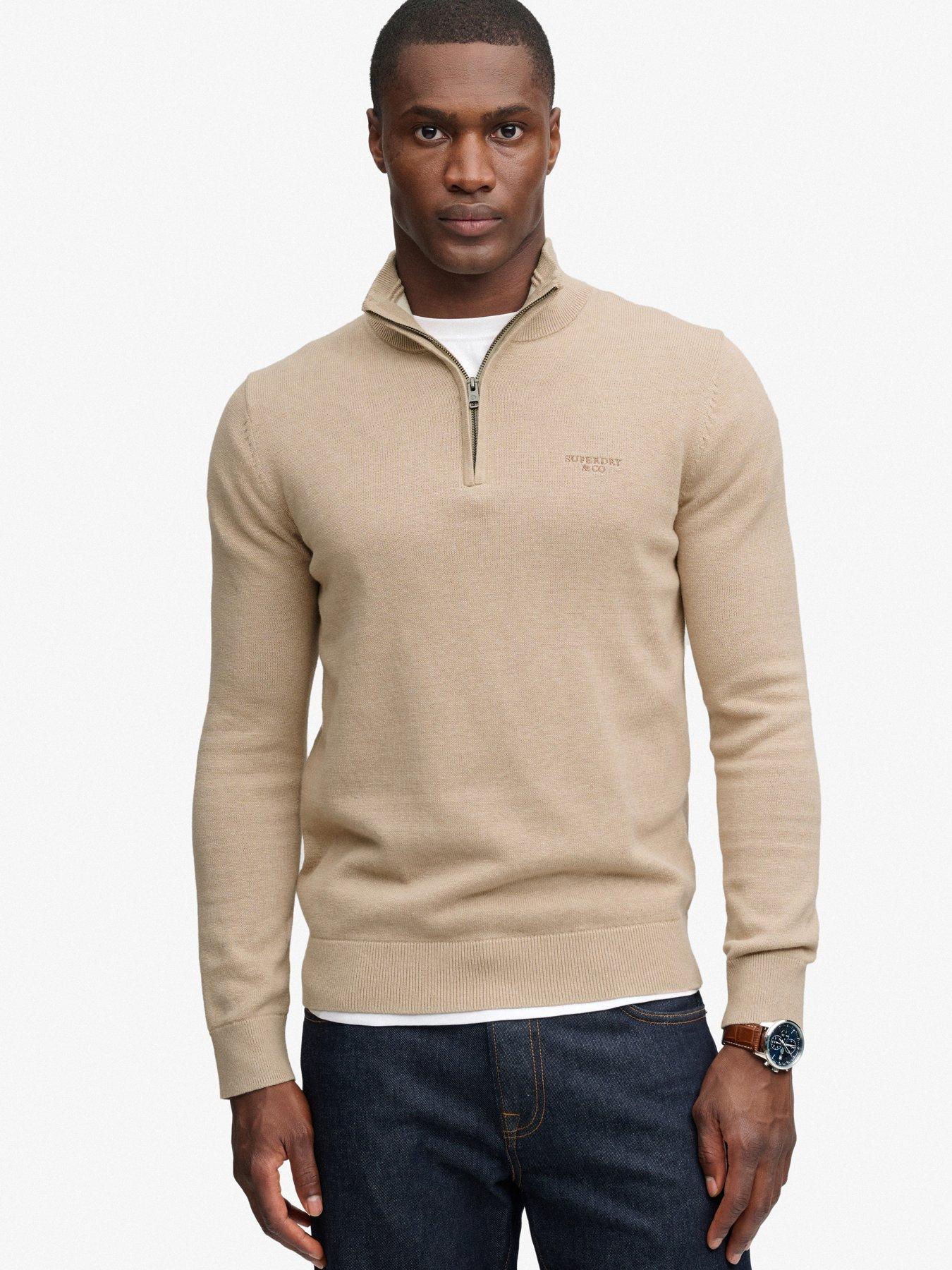 Image 1 of 7 of Superdry Mens Prep Essential Half Zip Jumper - Beige